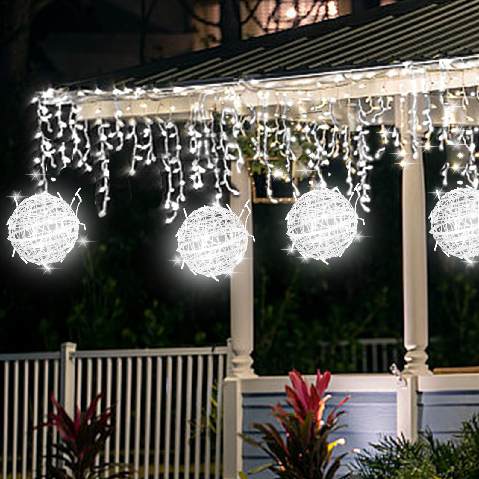 Outdoor Balls Lights Hanging Tree Garden Lights - 4 Pack 15.7&quot; Sphere Lights With Plug In Globe Lights Trees Garden Lights For Party Wedding Yard Garden Porch Patio Decoration(Cool White)