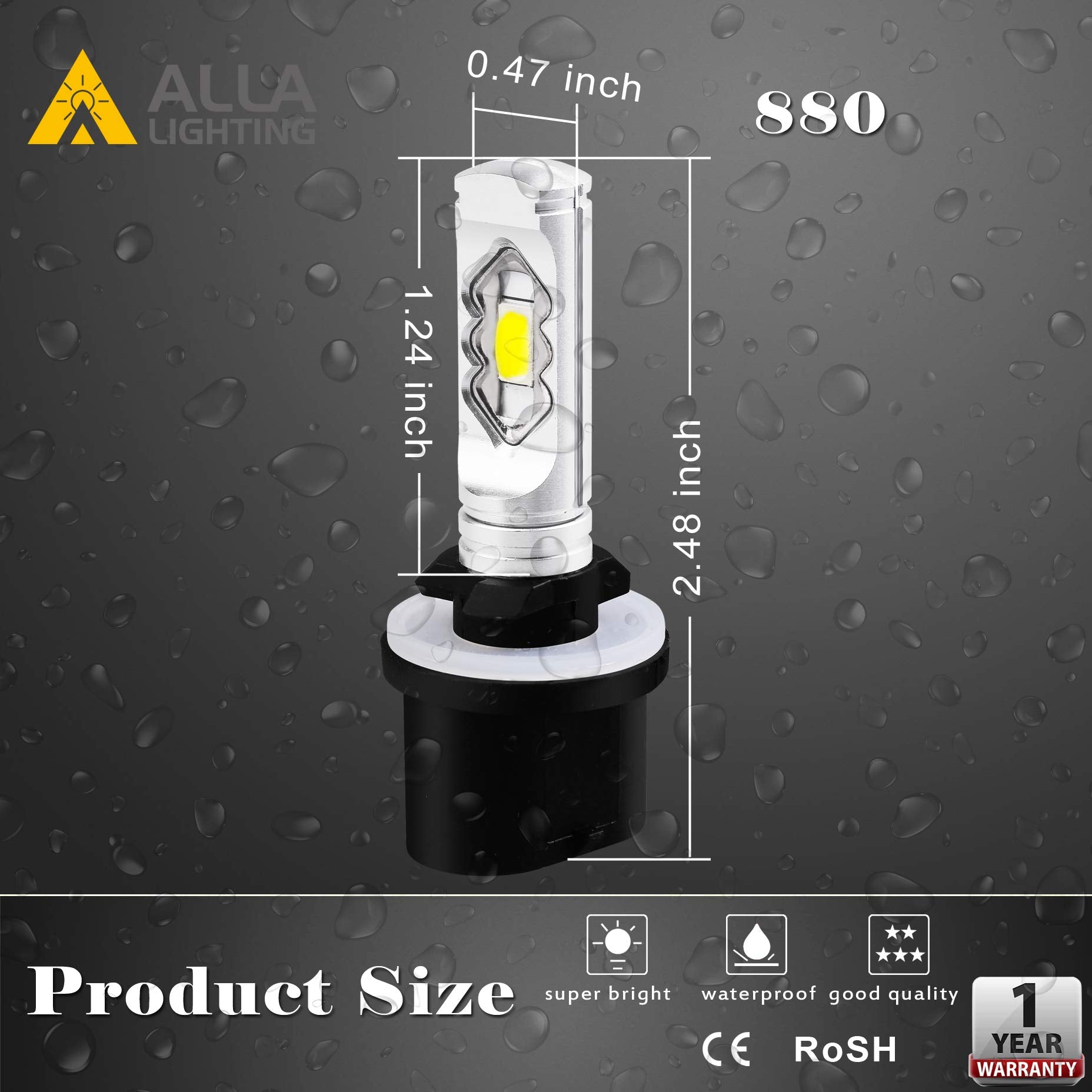 Alla Lighting 3800Lm 899 880 Led Fog Light Bulbs  Super Bright Pg13 Base 884 885 887 893 H27 H32  Eti 56-Smd (3000K Golden Yellow)