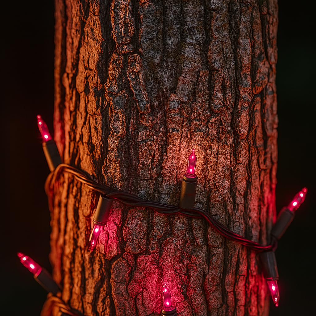 Novelty Lights 50 Feet 100 Bulbs Traditional Incandescent Mini Lights, Purple On Brown Wire With 6 Spacing, Commercial Grade And