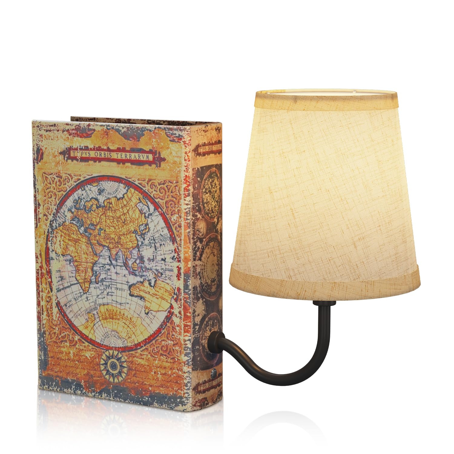 FUNTAPHANTA Vintage Bookshelf Lamp Rechargeable, Cordless Book Lamp with Linen Shade, Dimmable Touch Control Table Lamp, Modern 