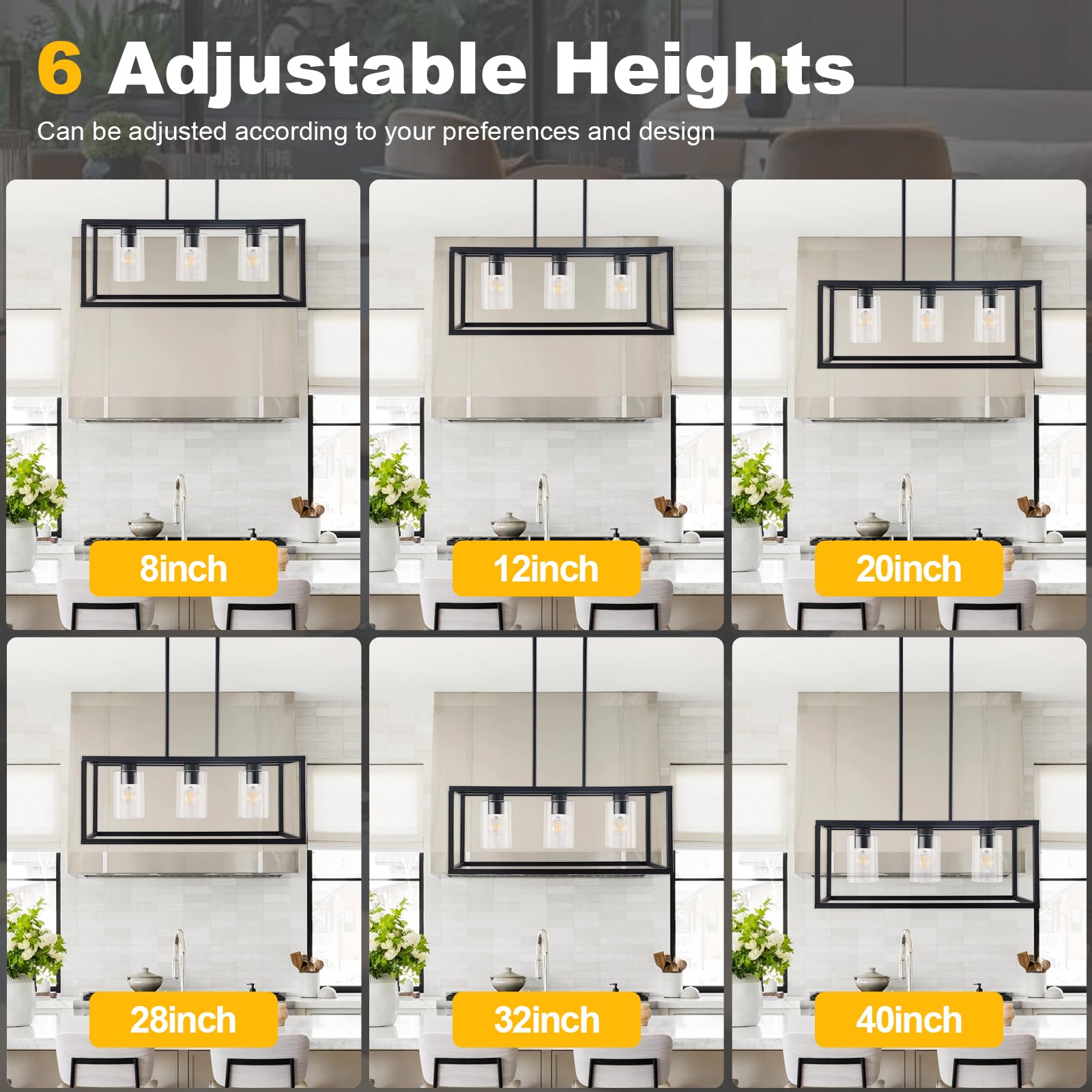 Kalium Chandeliers For Dining Room  3 Light Dining Room Light Fixture Modern Metal Industrial Kitchen Lighting Fixtures Ceiling Easy Installation Pendant Lights For Bar Restaurant-E26 Socket  Black