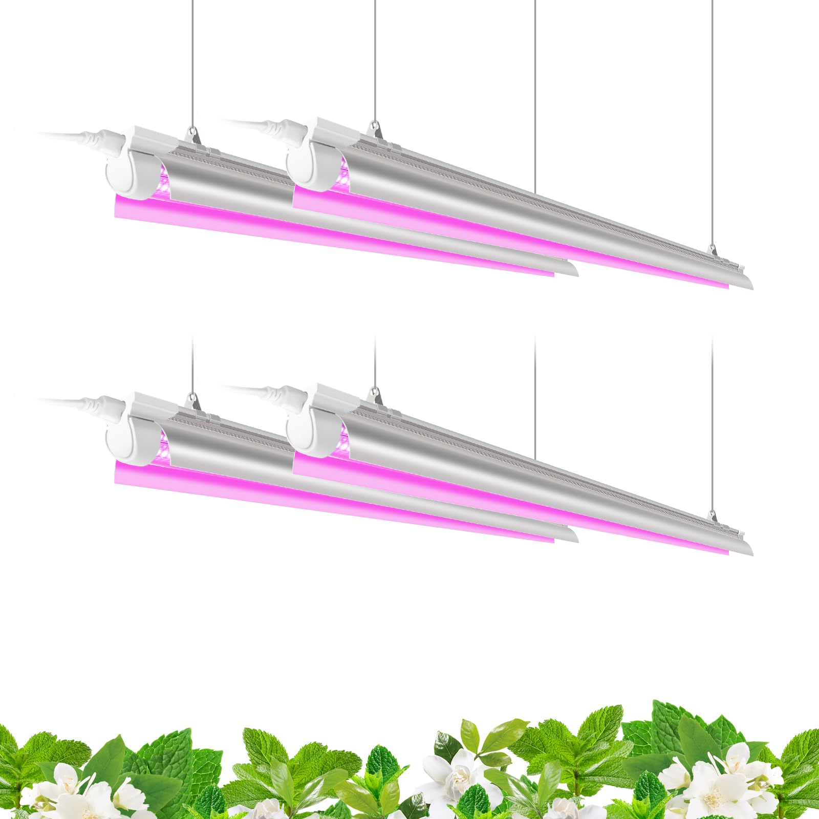 Barrina LED Grow Light Strip, Full Spectrum V-Shape, 4FT, 4-Pack, Aluminum, Pink, Model INWT80421265Ec