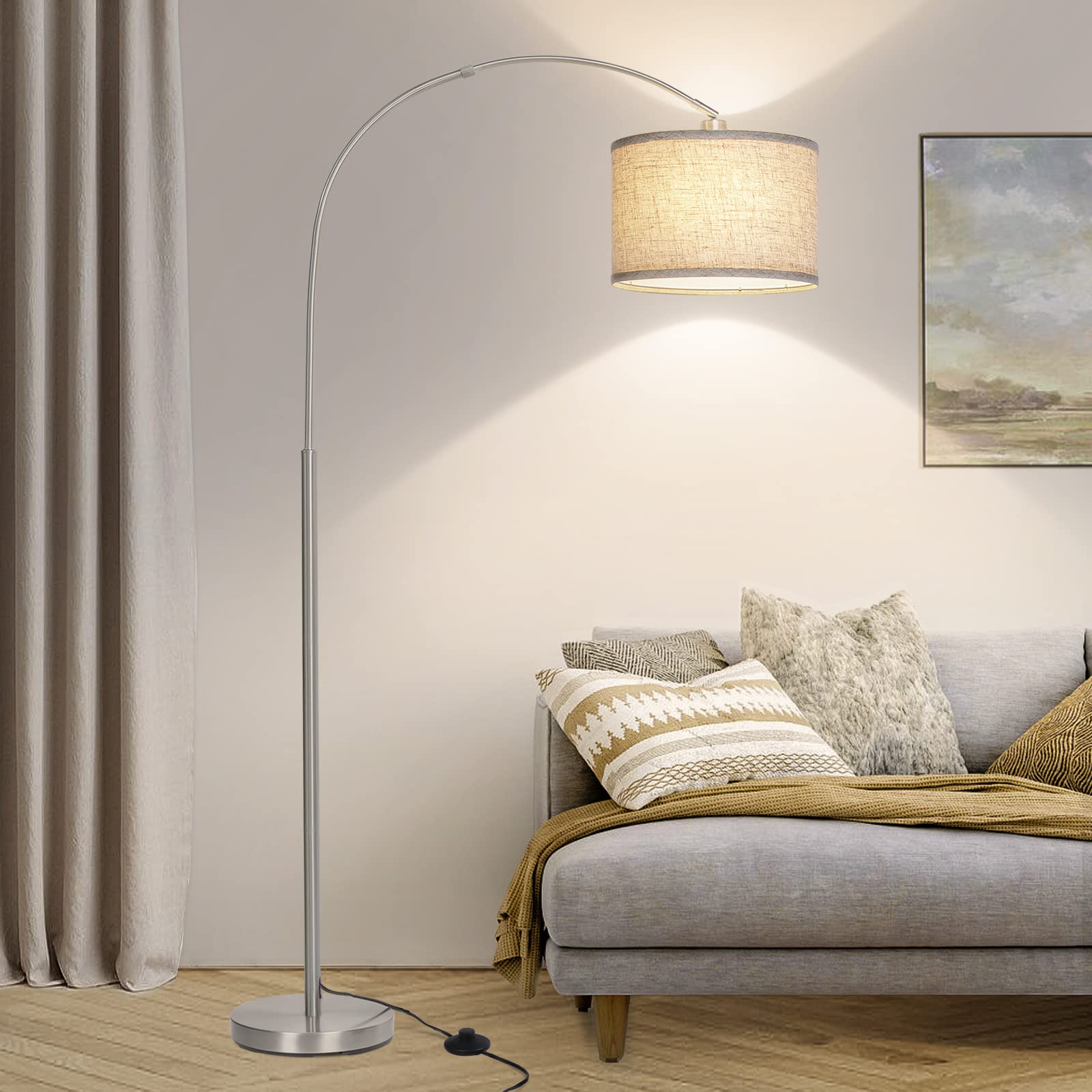 Arc Floor Lamp, Modern Floor Lamp for Living Room with Adjustable Head, Tall Pole Lamp with On/Off Pedal Switch, Over Couch Arch