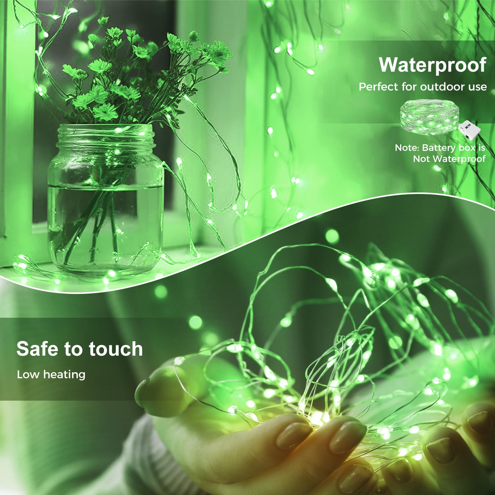 kolpop 30 Pack LED Fairy Lights, 7FT 20 LED Mini Twinkle String Lights, Battery Operated, Waterproof, Green