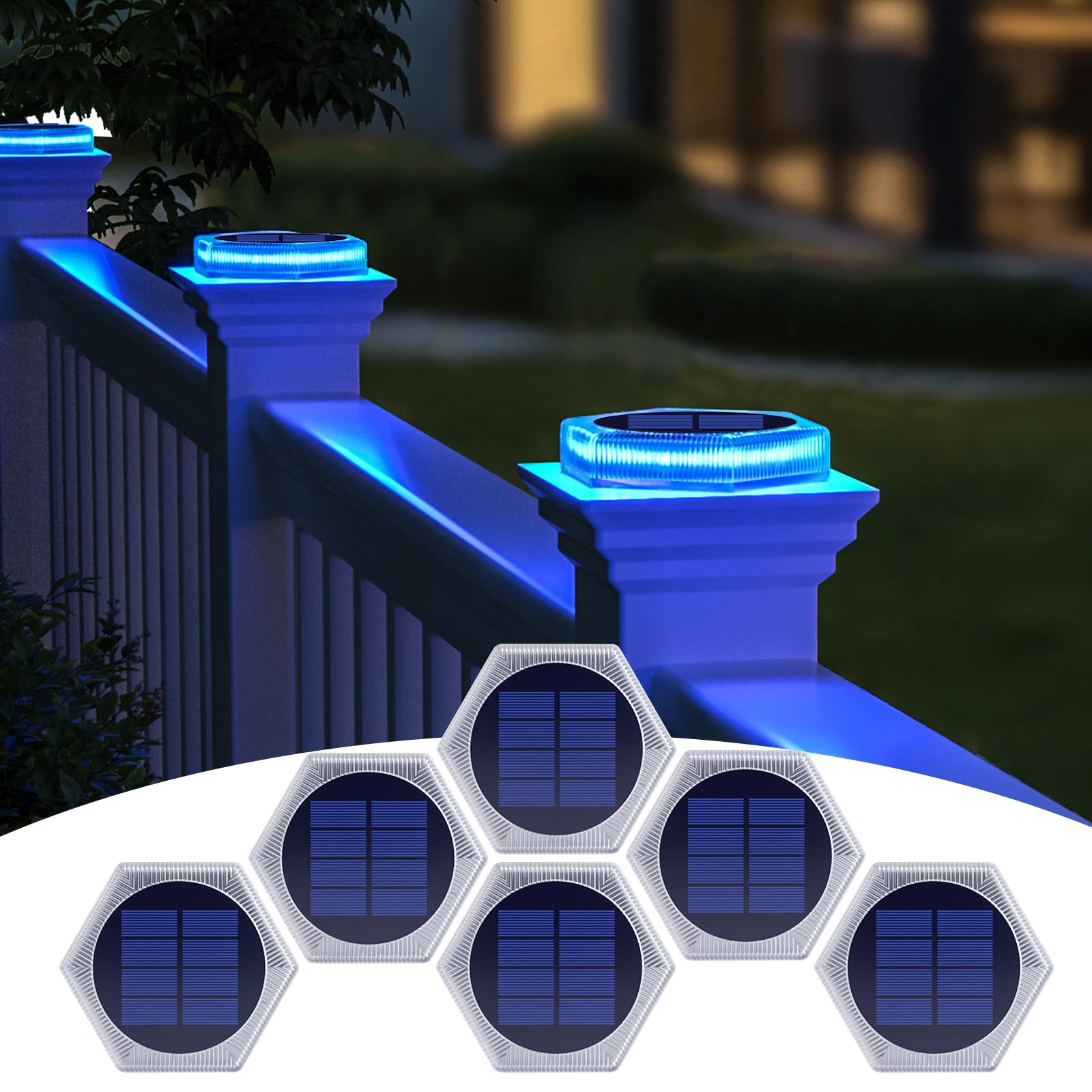 Blue Solar Deck Lights for Outside 6 Pack, Dock Lights Solar Powered Waterproof Driveway Warning for Driveway Pathway Boat Dock