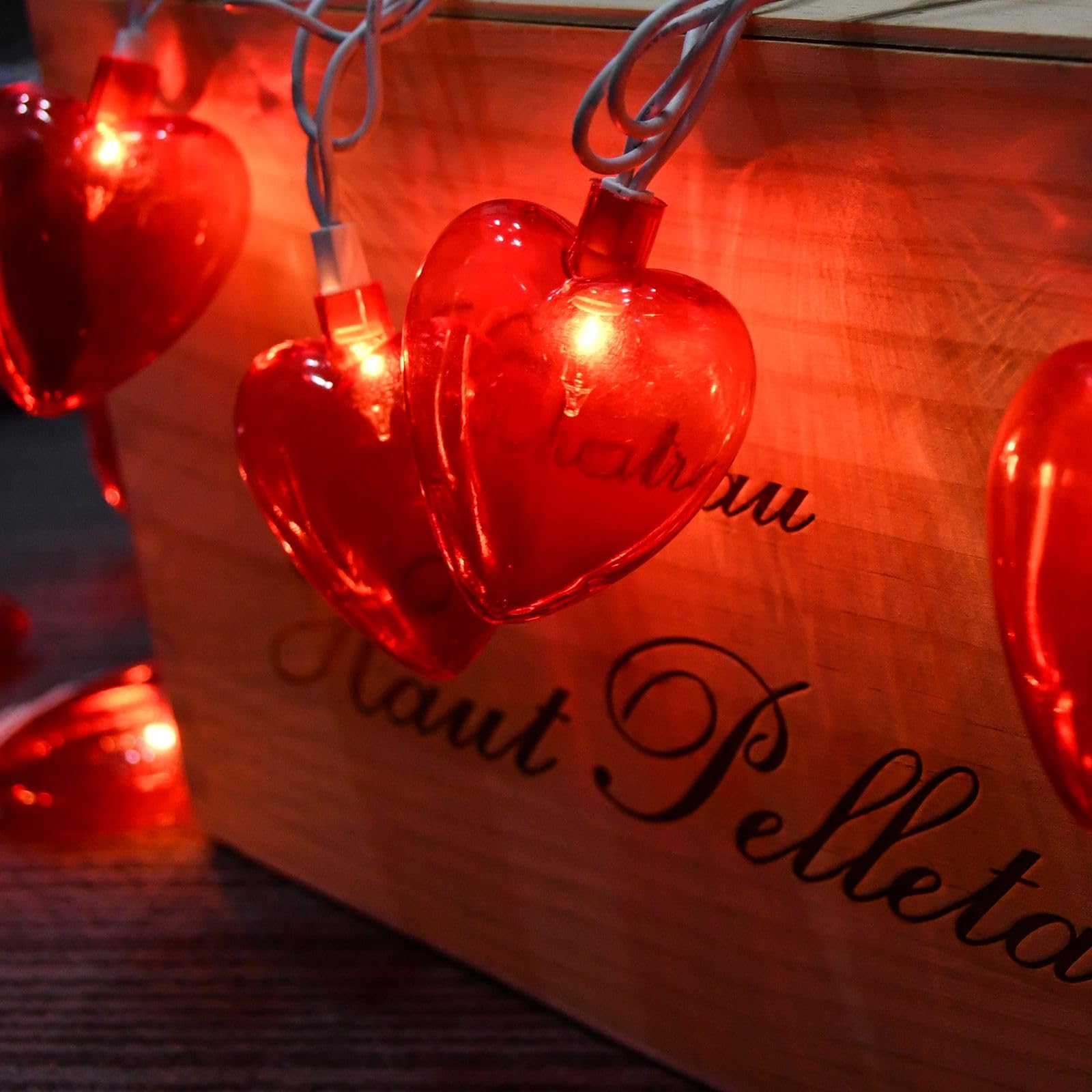 Pallerina Heart String Lights - 10 Red Heart Fairy Lights for Valentines Day, Wedding, Party Decor - 8.5Ft, Plastic
