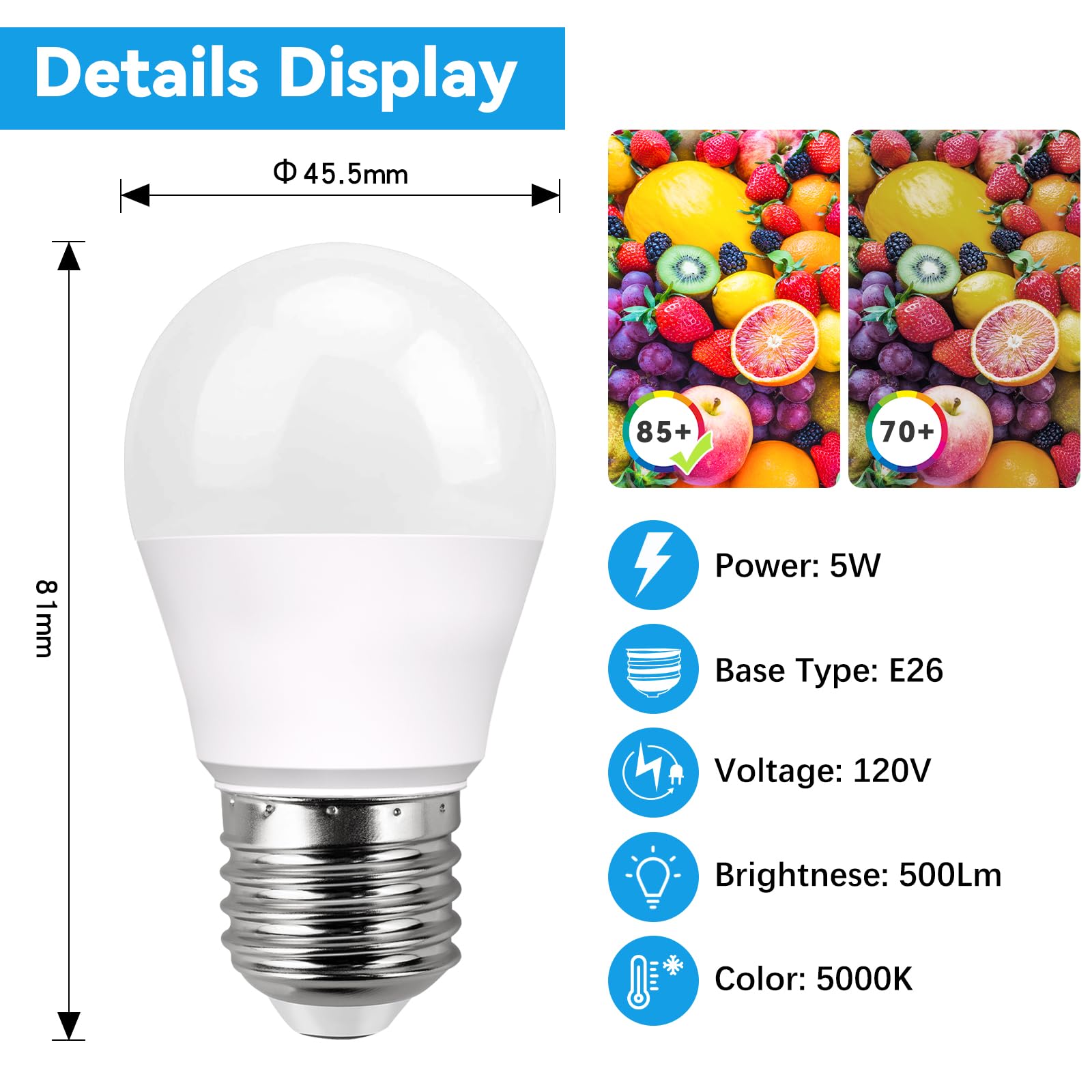 Baoming Refrigerator Light Bulb Led 50 Watt Equivalent,5W A15 Fridge Waterproof Bulb Daylight White 5000K E26 Base,Waterproof Fr