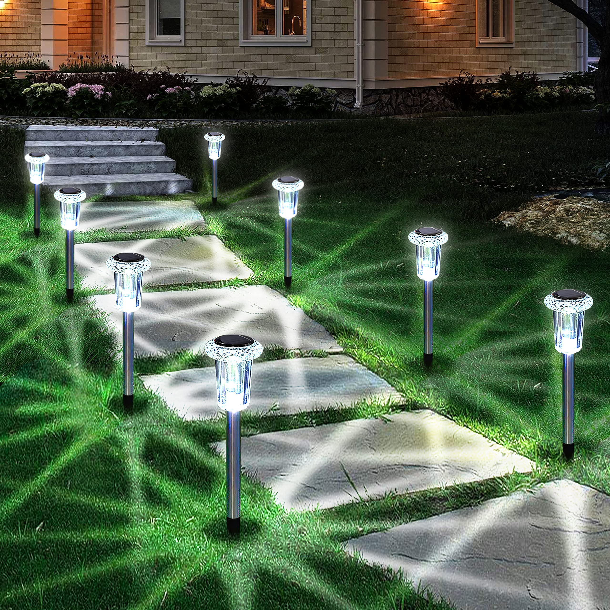 Eyrosa Solar Outdoor Lights, 10 Pack Waterproof Stainless Steel Pathway Lights, Cool White - Perfect for Garden, Yard, Walkway, and Driveway Decor