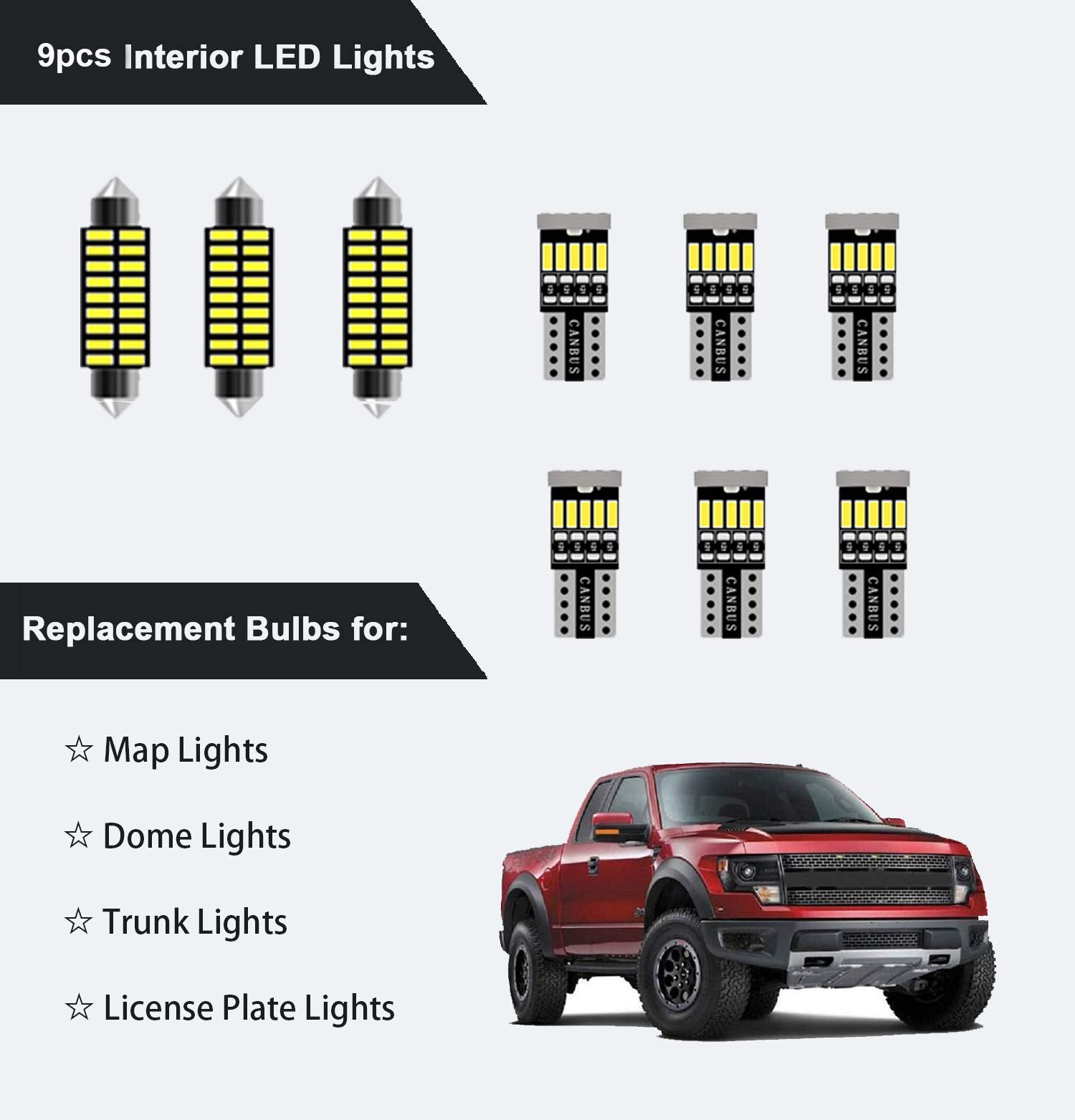 Awalited 9Pcs F150 Interior Led Lights Kit Super Bright Led Map Dome Light Bulbs For 2009 2010 2011 2012 2013 2014 Ford F150 Pickup All Models