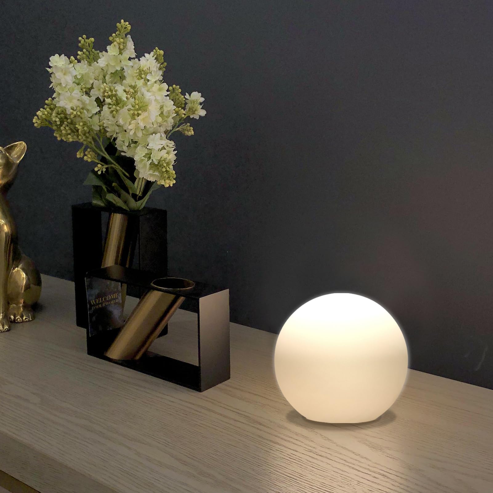 Rokinii Casa 6 Inch Opal White Glass Ball Table Lamp - Stylish Bookshelf Lighting for Bedroom, Dorm, and Office Decor