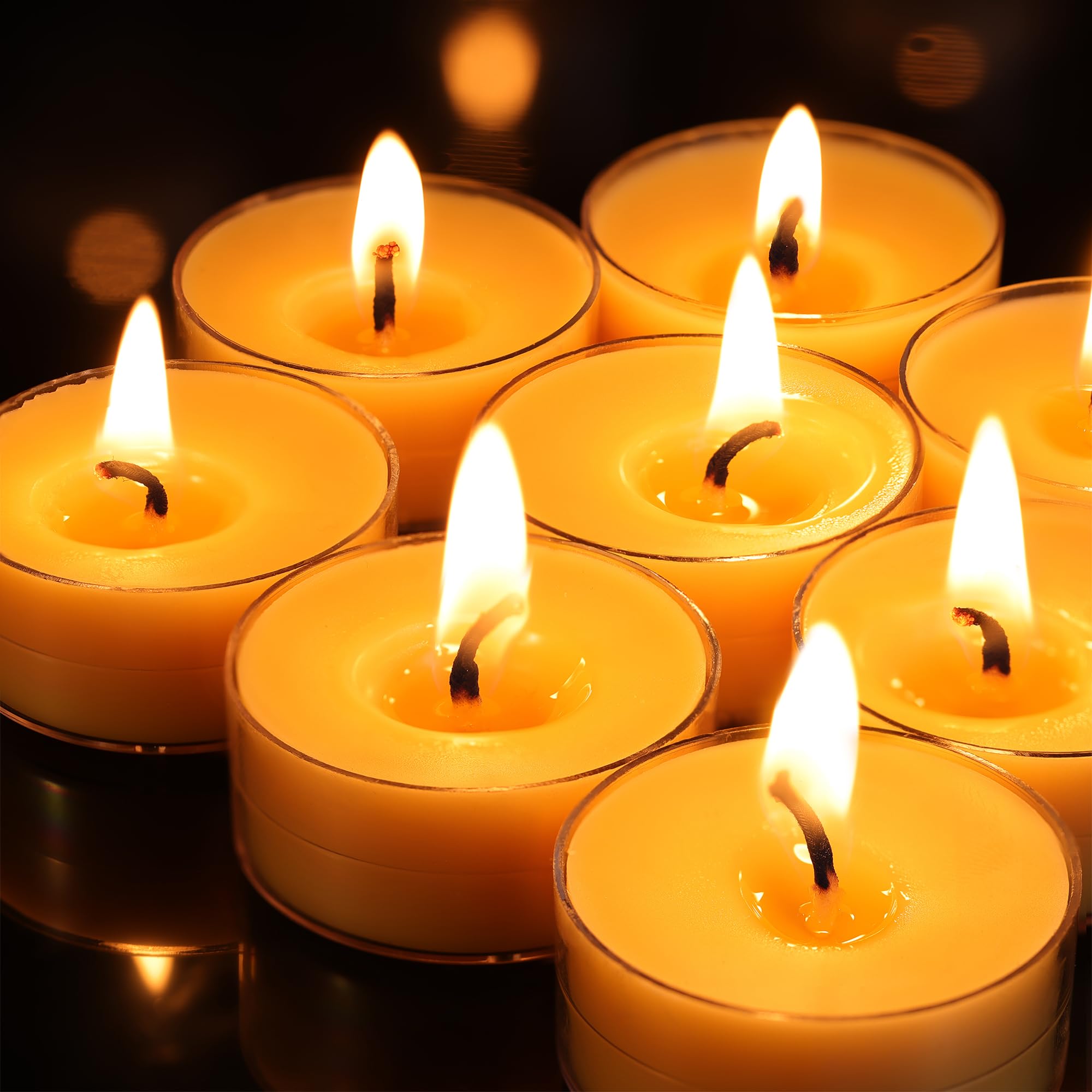 DEVI Beeswax Tea Lights Candles, 15 Pack, Yellow, 4 Hours Burn Time, Model BS-FL6789