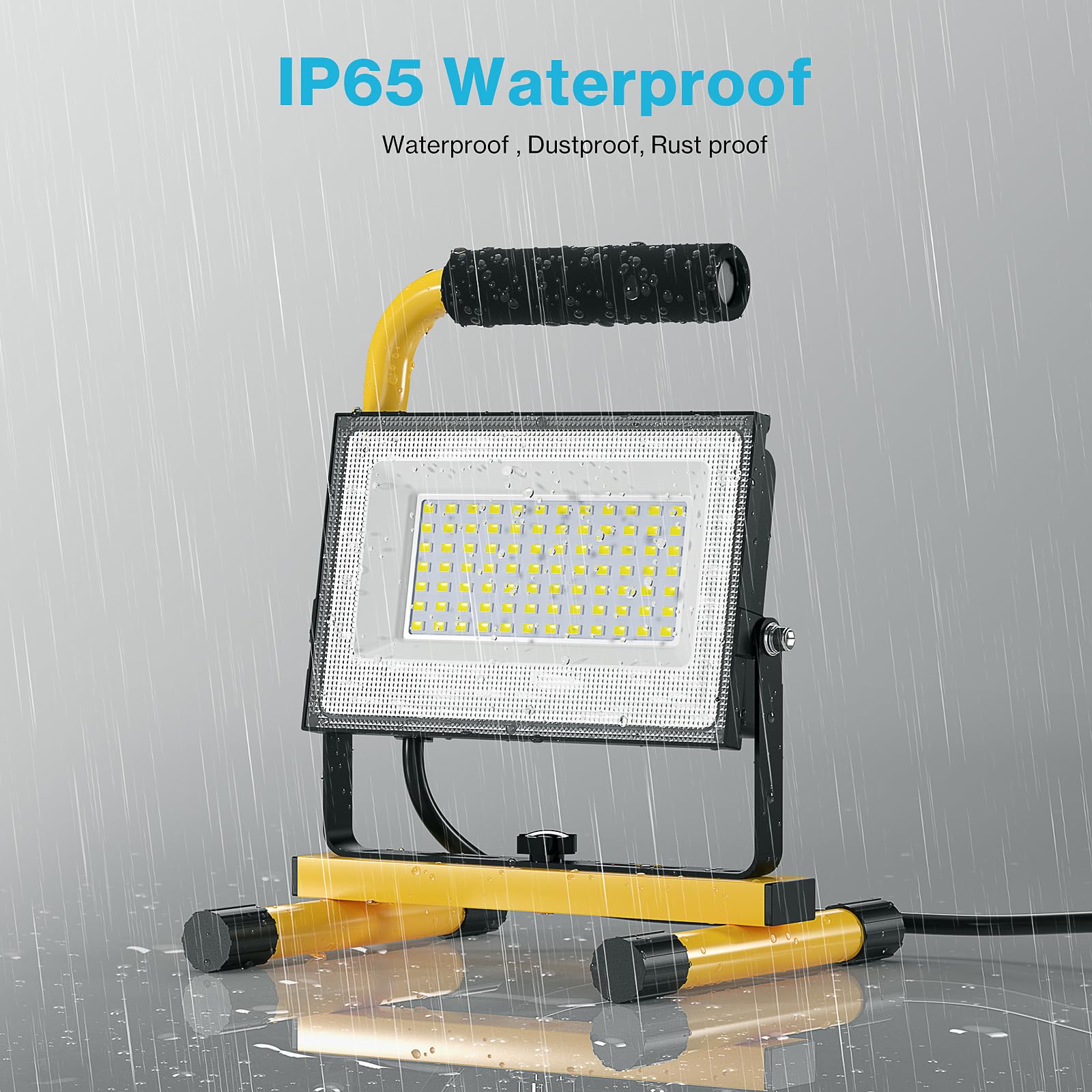 Olafus 60W Led Work Lights, 6000Lm Portable Flood Light With Plug, 5000K Daylight, Ip65 Waterproof Adjustable Job Site Lighting For Construction Site, Garage, Workshop, Jetty