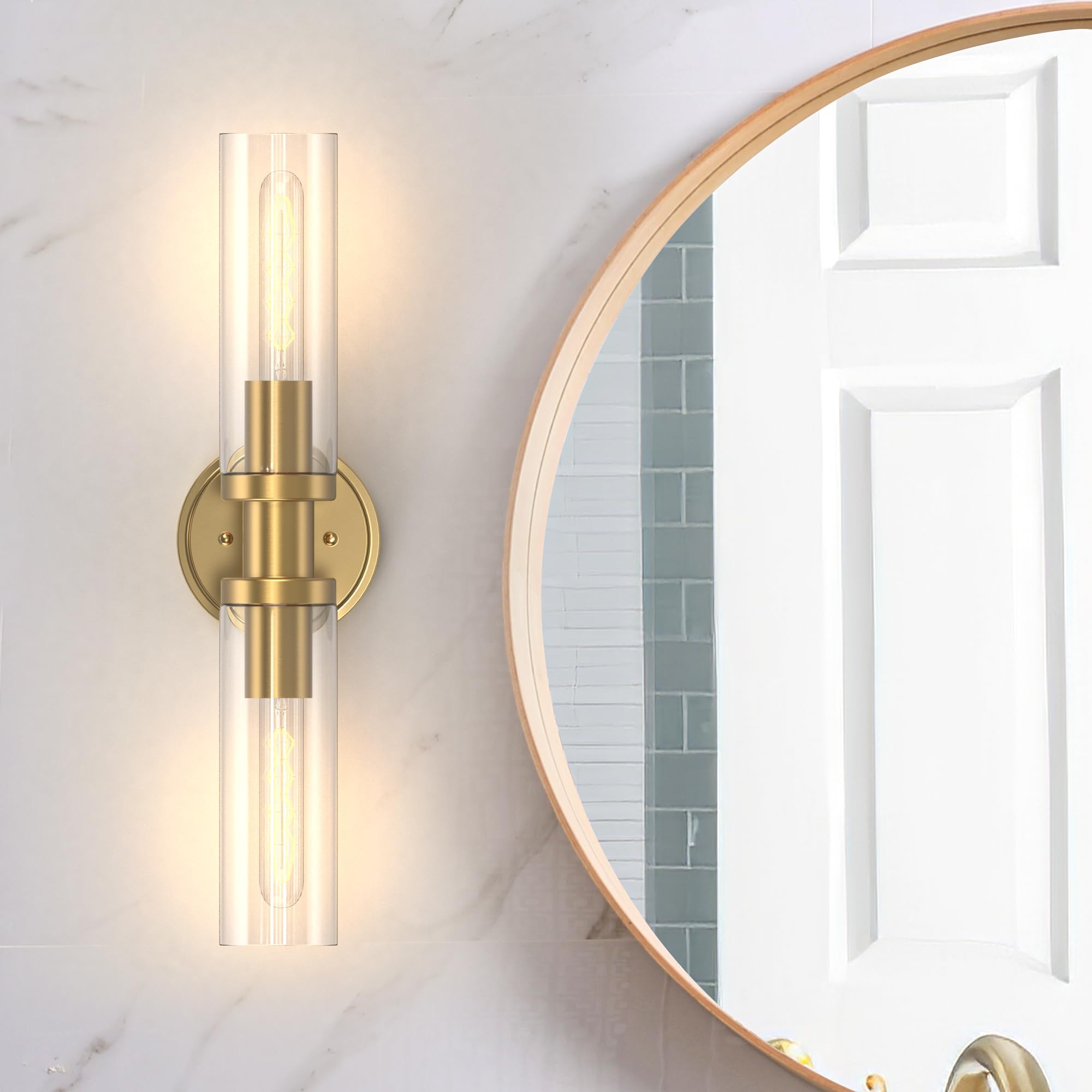 Espird Bathroom Light Fixtures 2-Light Gold, Bathroom Vanity Lights Over Mirror, Wall Sconces, Industrial Bathroom Lighting, Mod