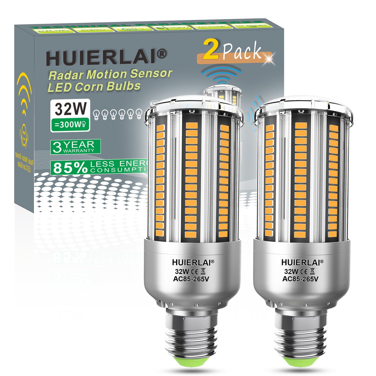 Radar Motion Sensor Led Light Bulbs, 32W Warm White 2700K 4000Lm (300 Watt Equivalent) Auto Motion Detector Activated Dusk To Da