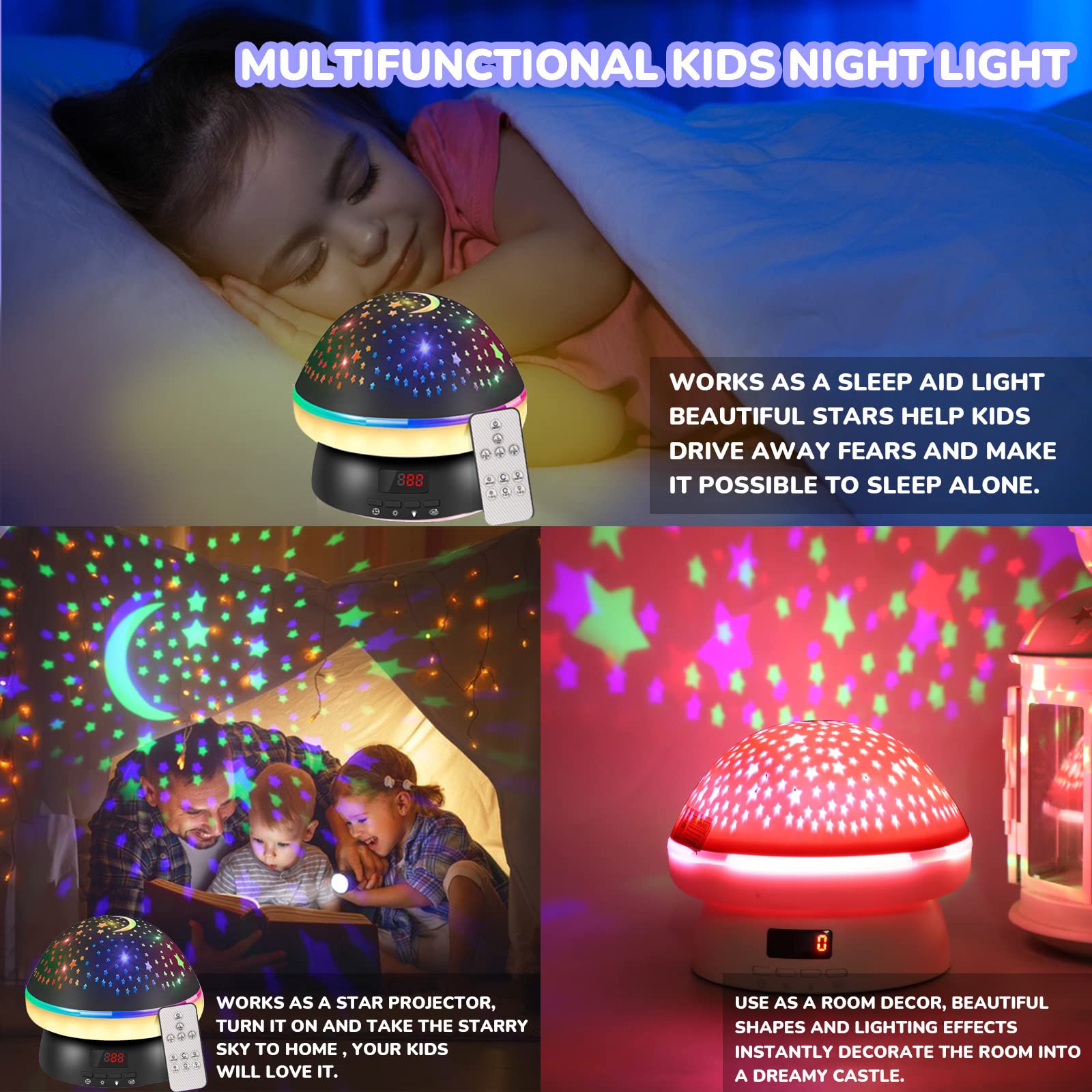 MINGKIDS Timer Star Light Projector with Remote Control,Rotation and 16 Colors Projection Lamp and Sleep Light,Christmas Easter