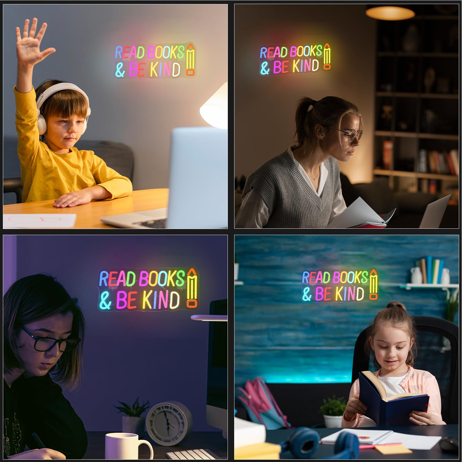 Wlhope Read Books Be Kind Neon Sign Neon Signs For Wall Decor Dimmable Read Books Neon Lights Led Sign For Book Lovers Gifts Bedroom Bookstore Reading Room Library Study Room Decoration