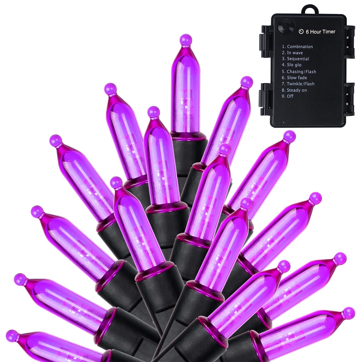 WATERGLIDE 50 LED Outdoor Halloween Lights, 16 FT Mini String Light, 8 Modes, Waterproof, Purple