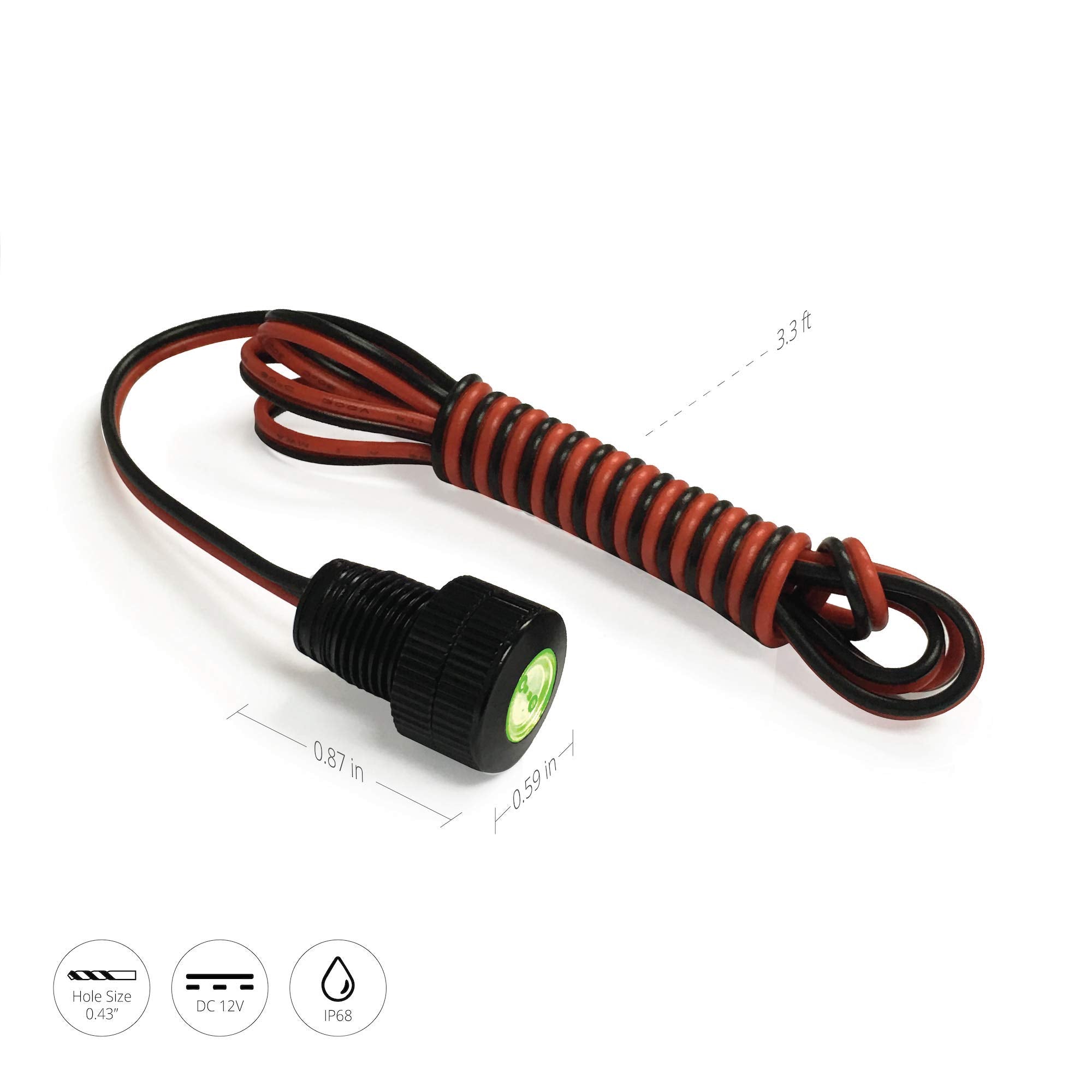 Oznium Brightest Light Bolt - Flush Mount 12V Led Light For Bumper, Grille, Cars Interior, Dash, Ambient Lighting, Motorcycle W/Sleek Aluminum Housing & Screw Nut (11 Mm Black, Green Led)