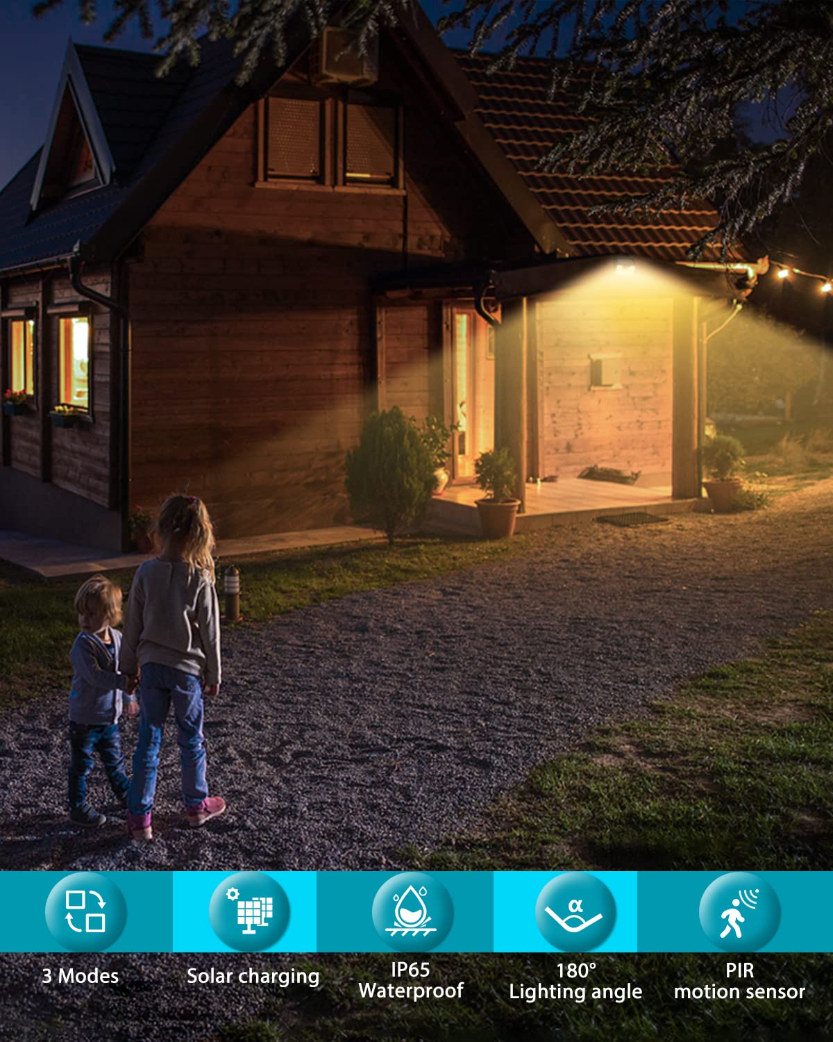 Solar Lights Outdoor 1 Pack, 140LED/3 Modes Motion Sensor Lights Solar Powered, Wireless IP65 Waterproof Solar Lights Outside Br