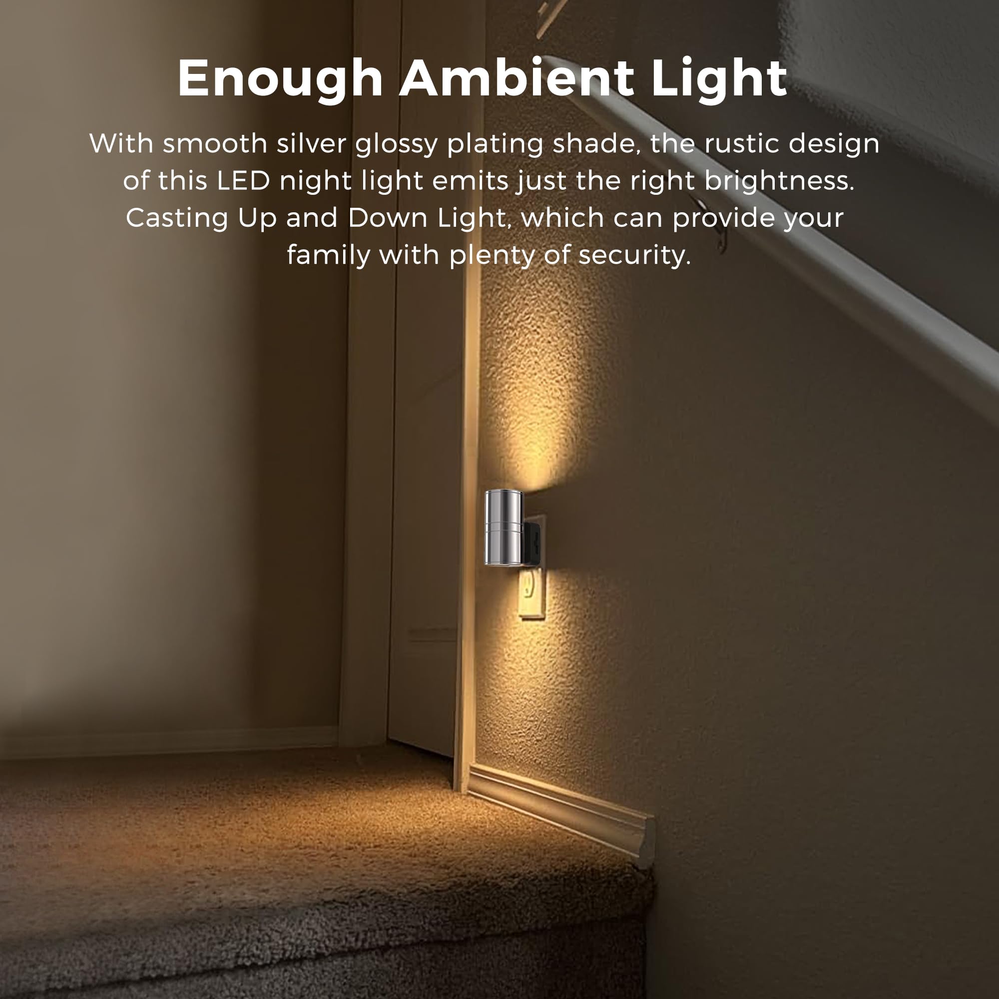 L LOHAS LED Night Light 3000K Dimmable Plug-in, Aluminum, Smooth Silver, 2 Pack, Model GY060US-02-DCH2-2