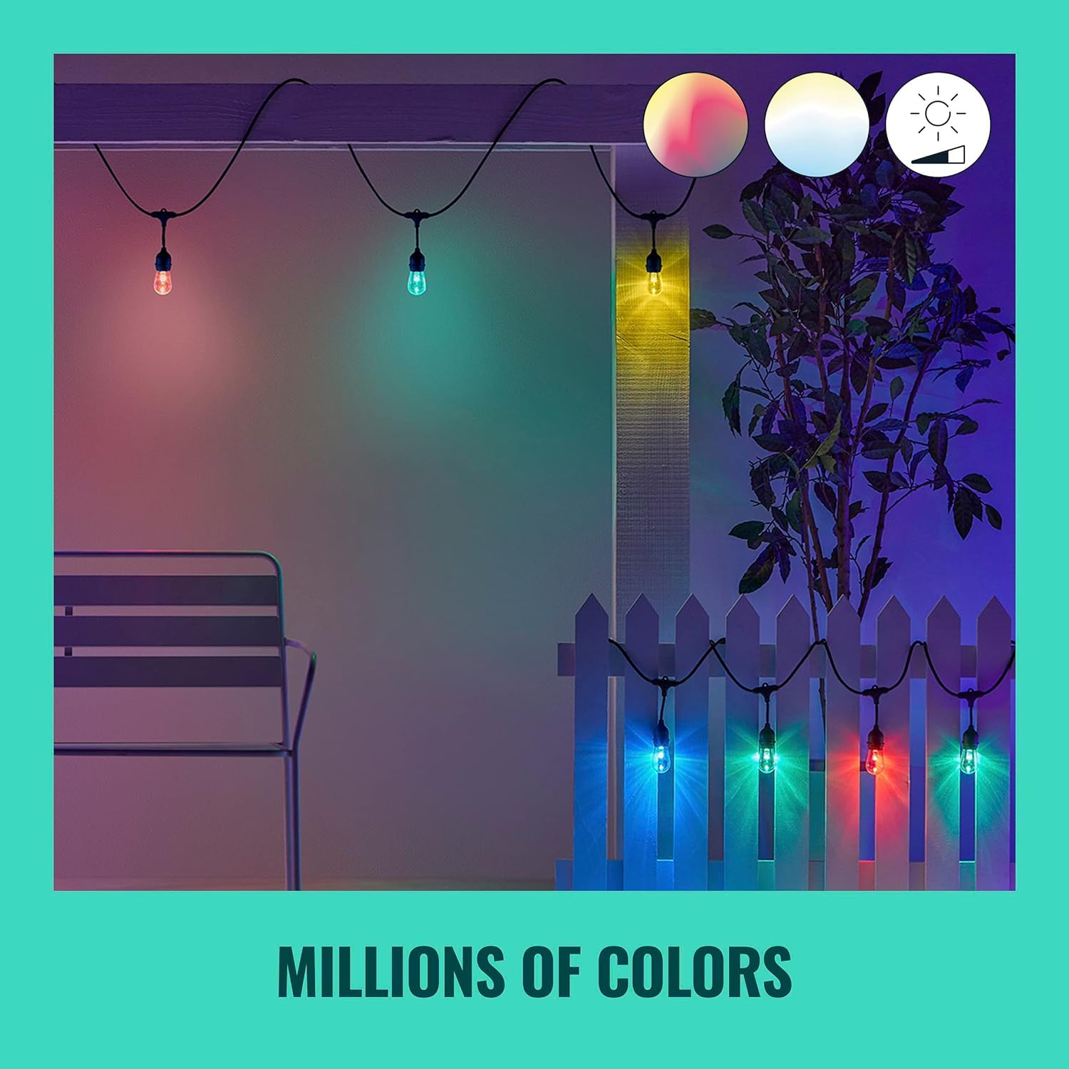 WiZ Connected 48ft Outdoor WiFi Color String Lights, 16 Million Colors, Smart Control, Adapter Included, Model 604363