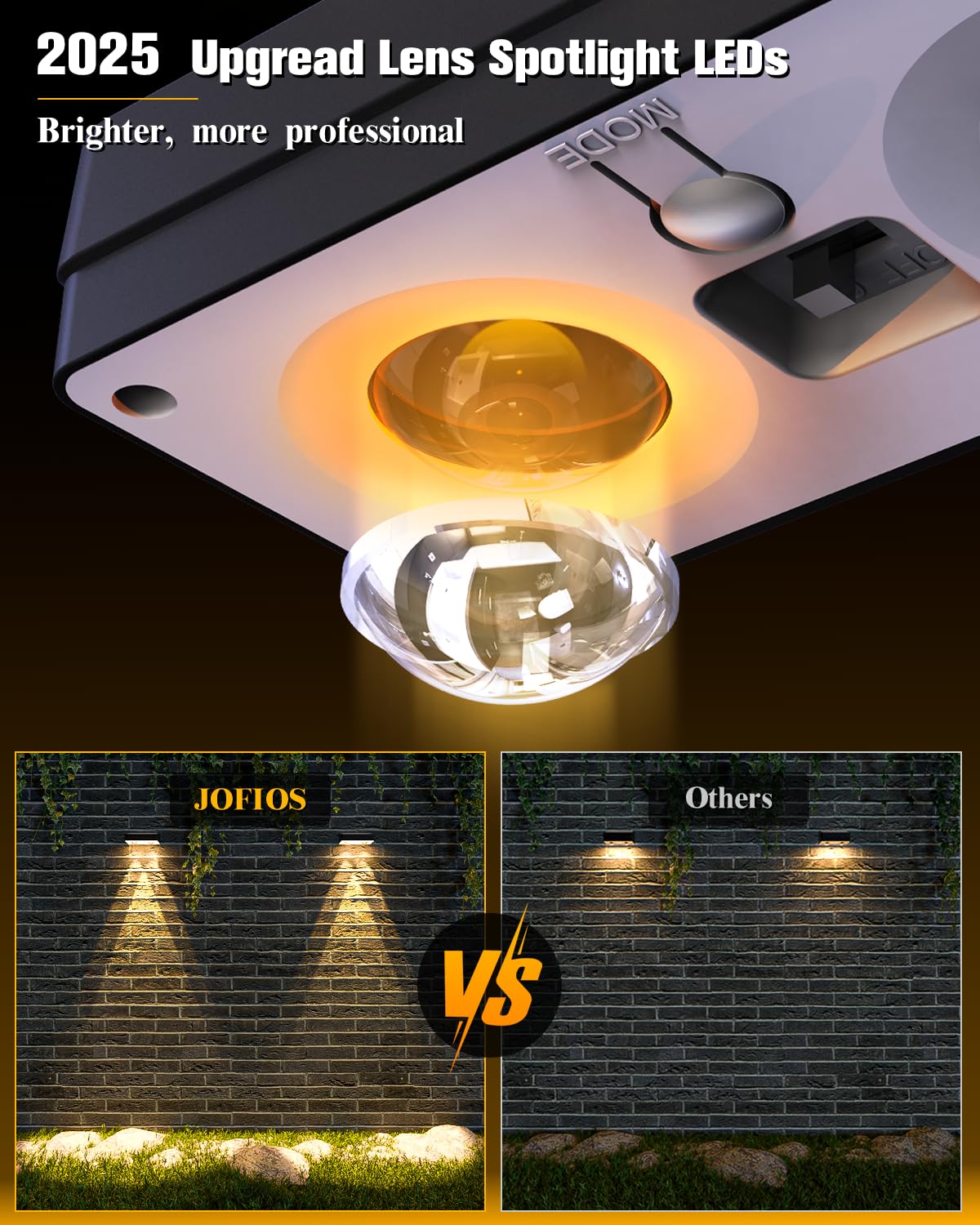 JOFIOS Solar Fence Lights 16 Pack, 50 Lumens RGB Color Glow, Waterproof, Black, Model WL15