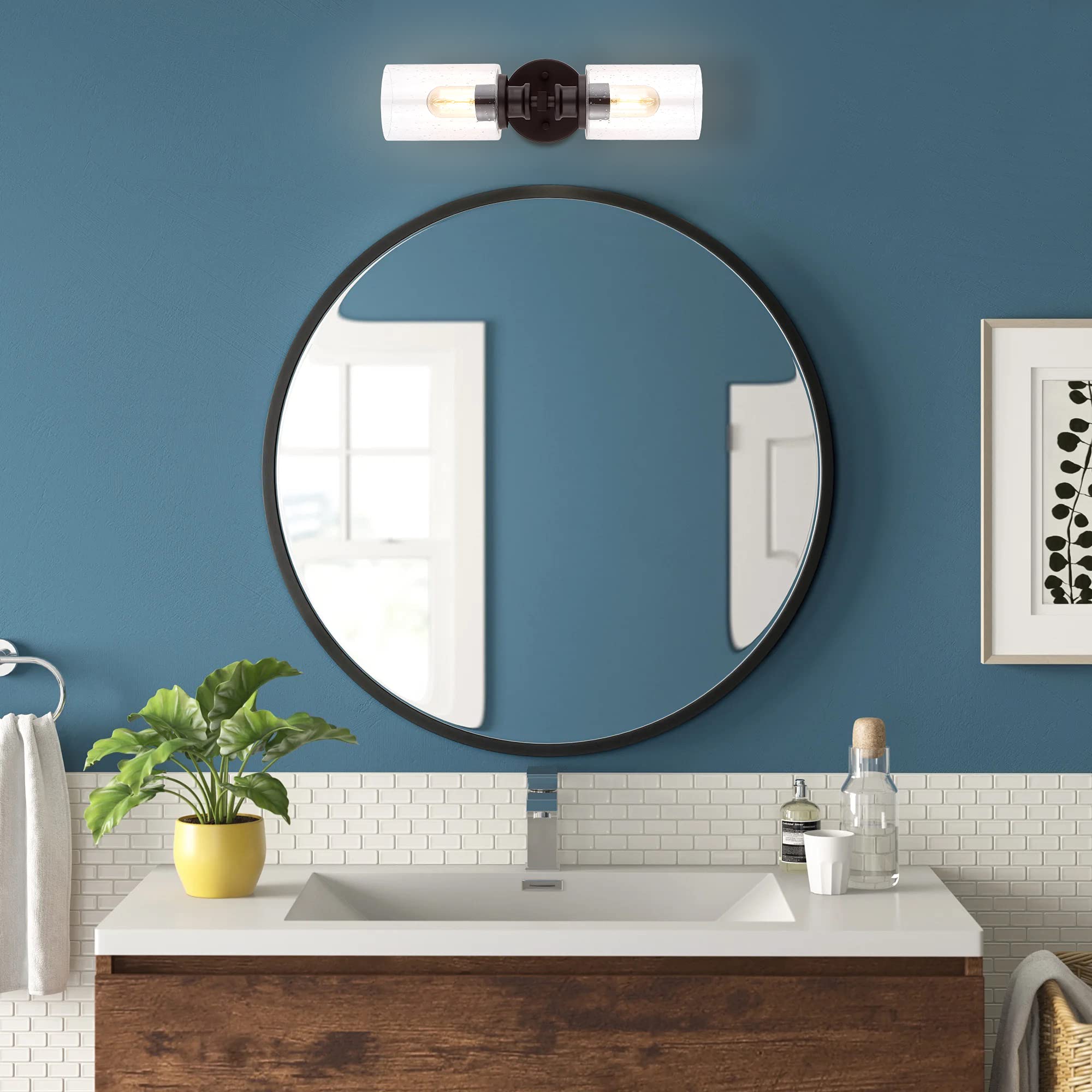 JONATHAN Y 2-Light Vanity Light, 16.5in Cylinder, Oil Rubbed Bronze, Metal, Model JYL7577B, Farmhouse Contemporary Design