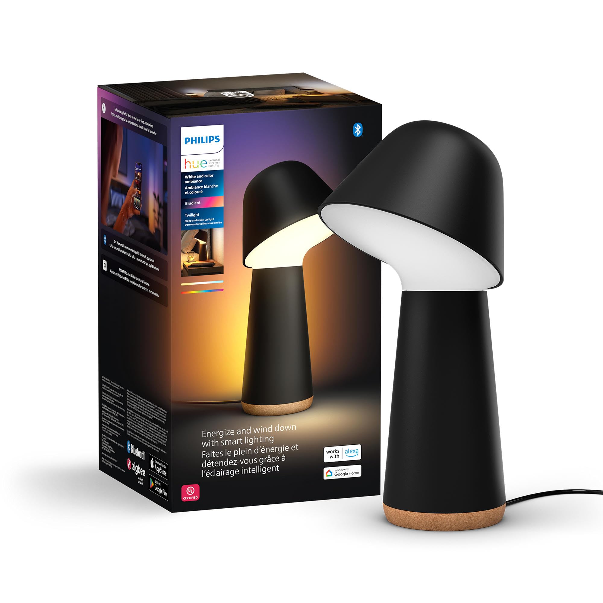 Philips Hue Twilight Smart LED Sleep and Wake-Up Lamp  White & Color Light  Bluetooth Compatible  Voice Control with Alexa  Apple Home & Google Assistant  Black