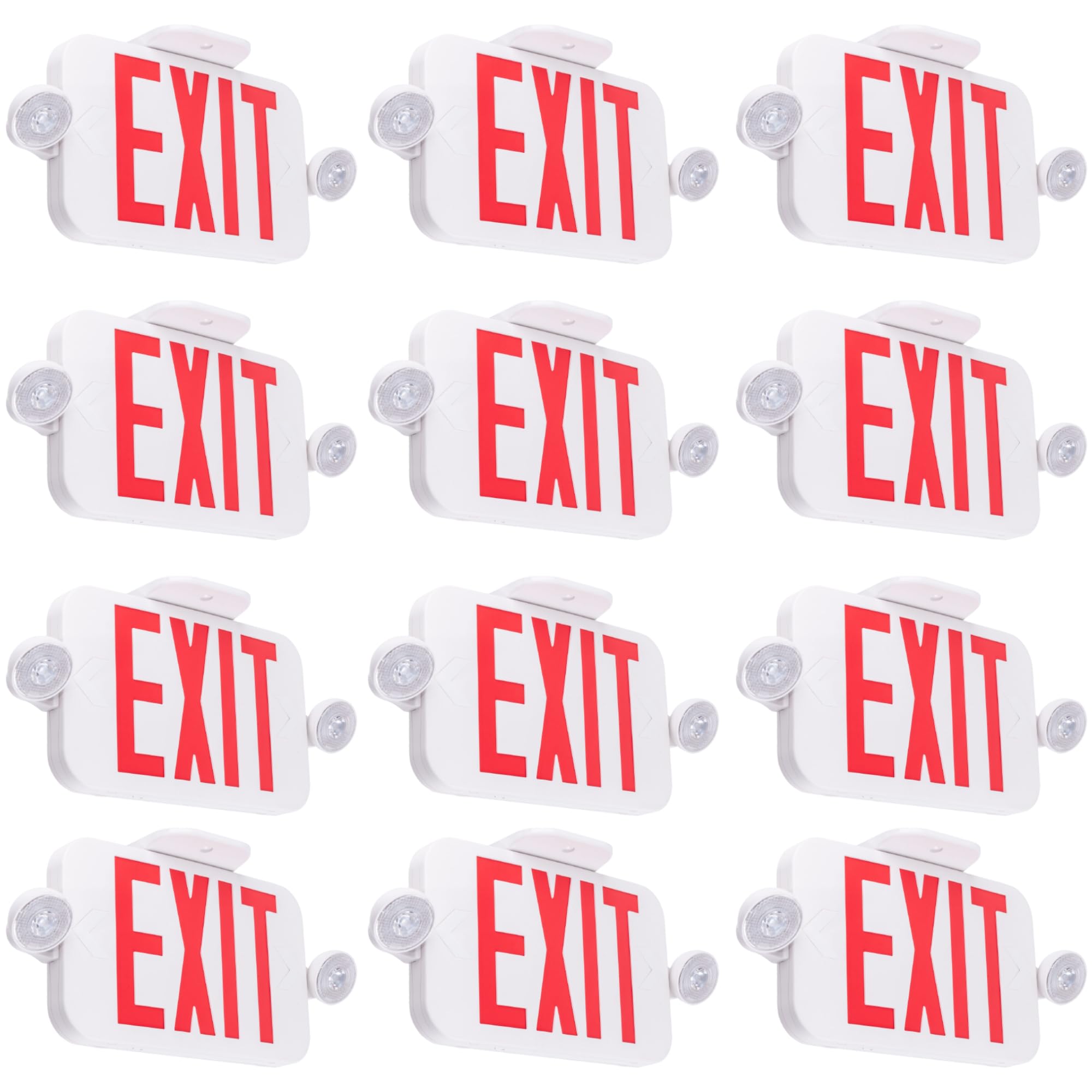 LIT-PaTH LED Exit Sign with Emergency Lights, Double-Sided, 12-Pack, White, Model LT-EL004-12PK, Hardwired, UL94V-0 Fire Resistant