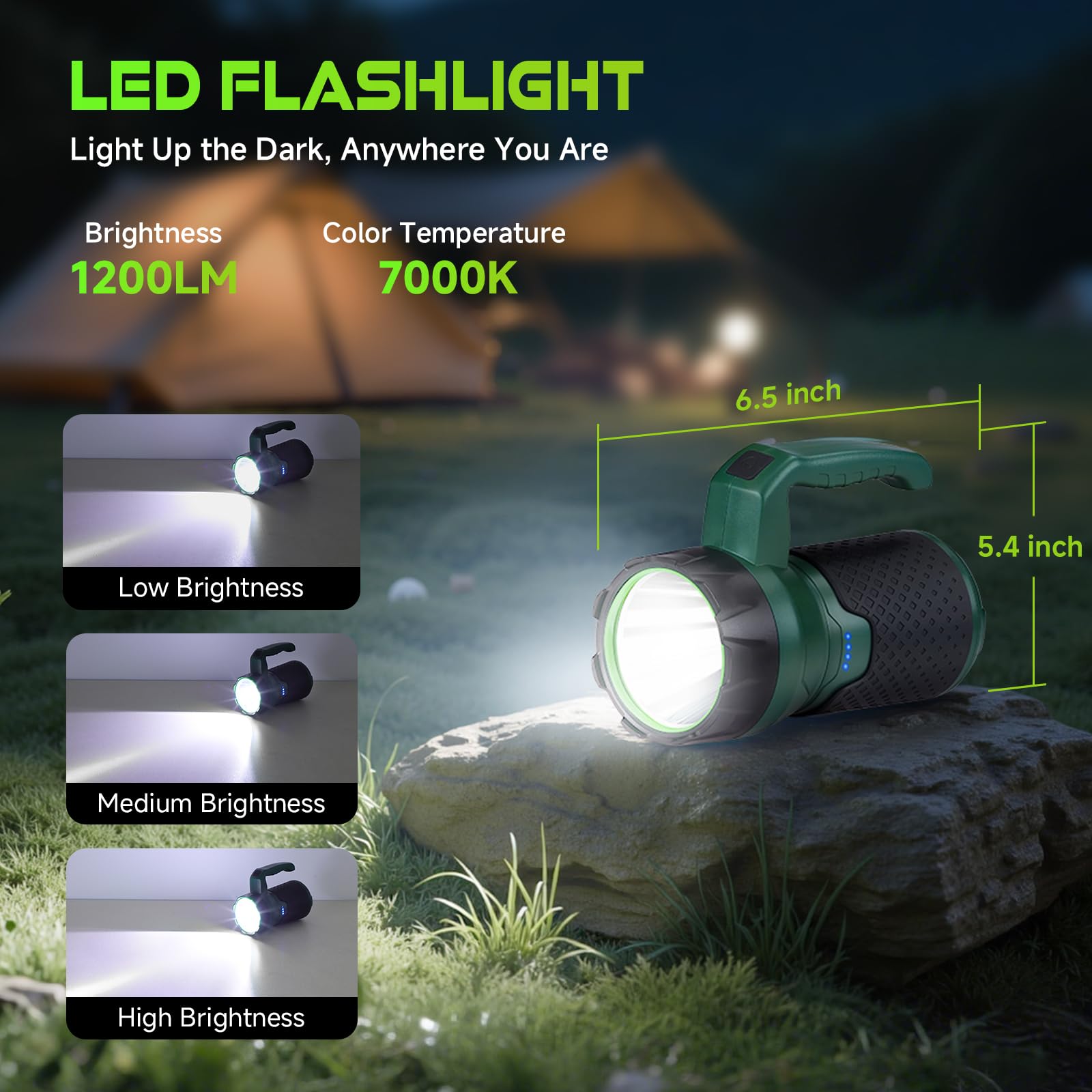 BOBKID 4 in 1 Modular Camping Lantern, LED Flashlight & Fan, 4400mAh Power Bank, IPX4 Waterproof, Green, Model WTC1003