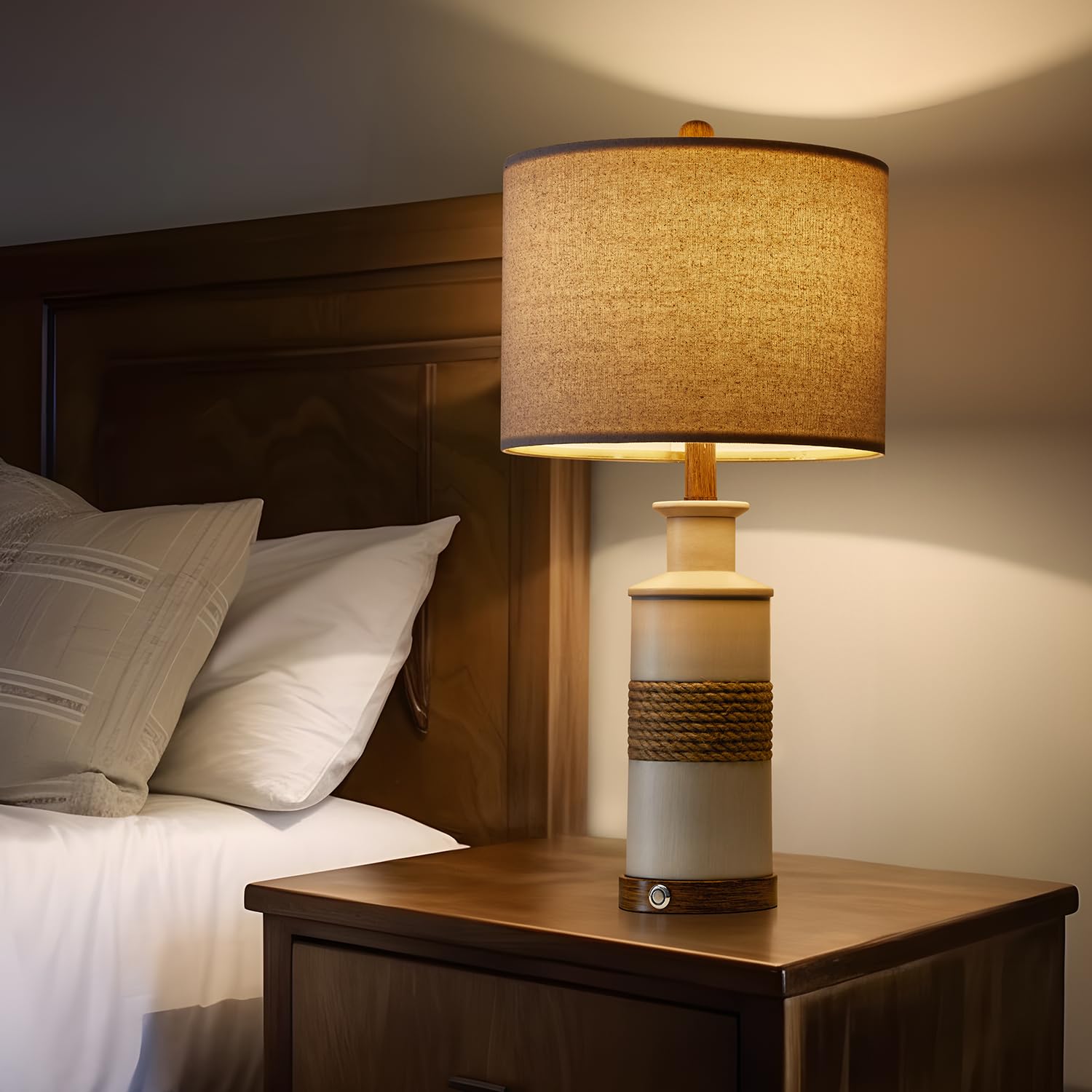 BOBOMOMO Boho Table Lamp Set of 2, 24.5" USB A+C Dimmable Touch Control, Includes Two Bulbs, 2 Pack Touch Switch