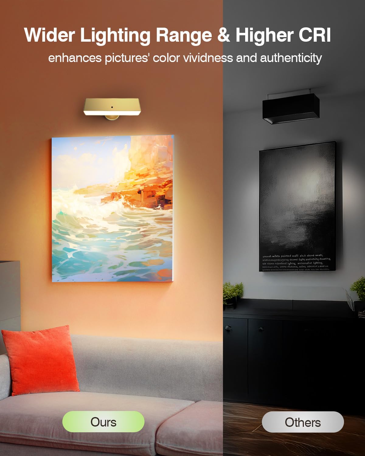 Battery Powered Wall Sconce Lights Set Of Two: Gold Rechargeable Wall Lights With Remote  Wireless Led Wall Mounted Lights  360?Rotation Magnetic Cordless Scone Lighting For Bedroom Living Room