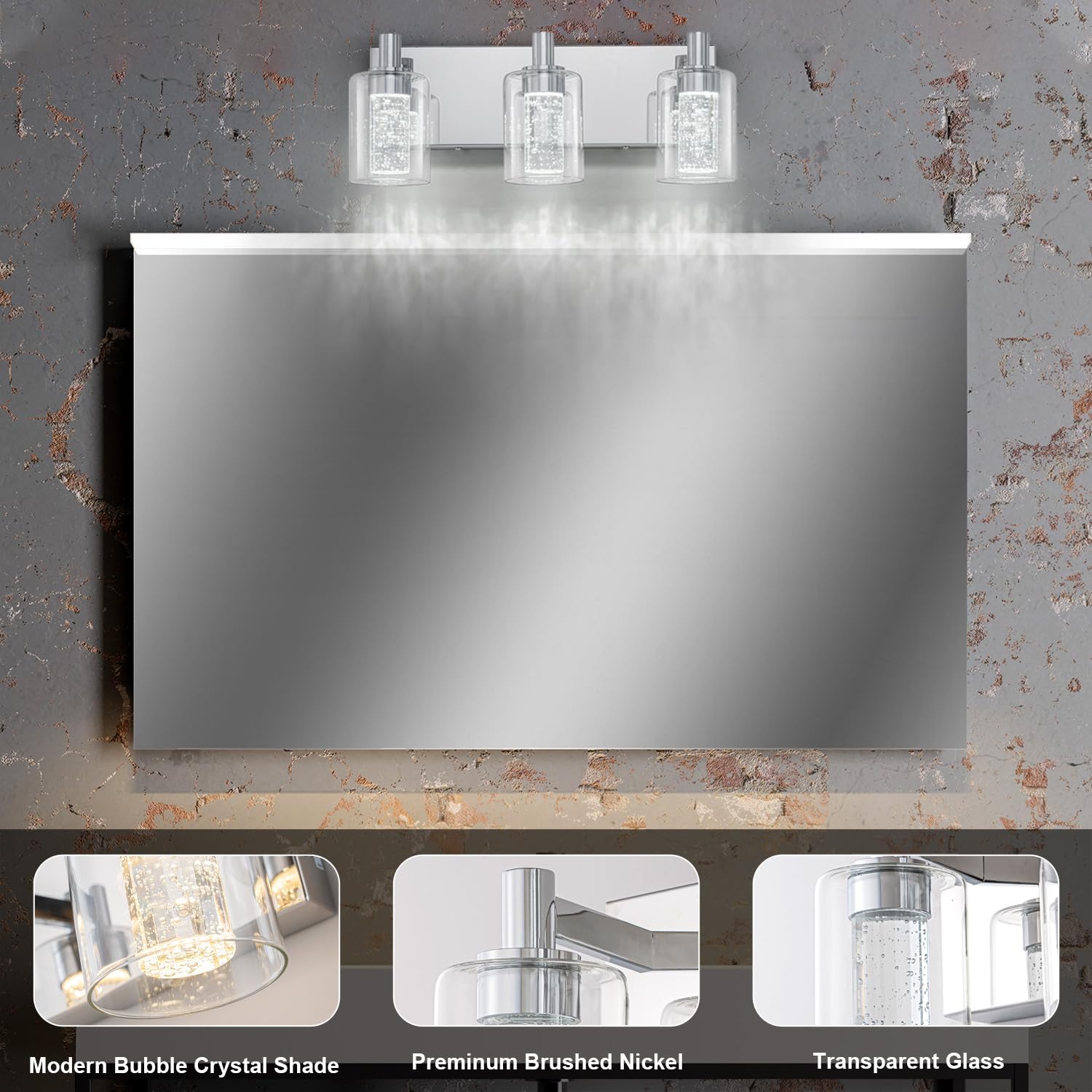 SineRise Vanity Light 3-Light Dimmable LED Fixture with 3 Color Modes, Chrome, Metal, Model S0028