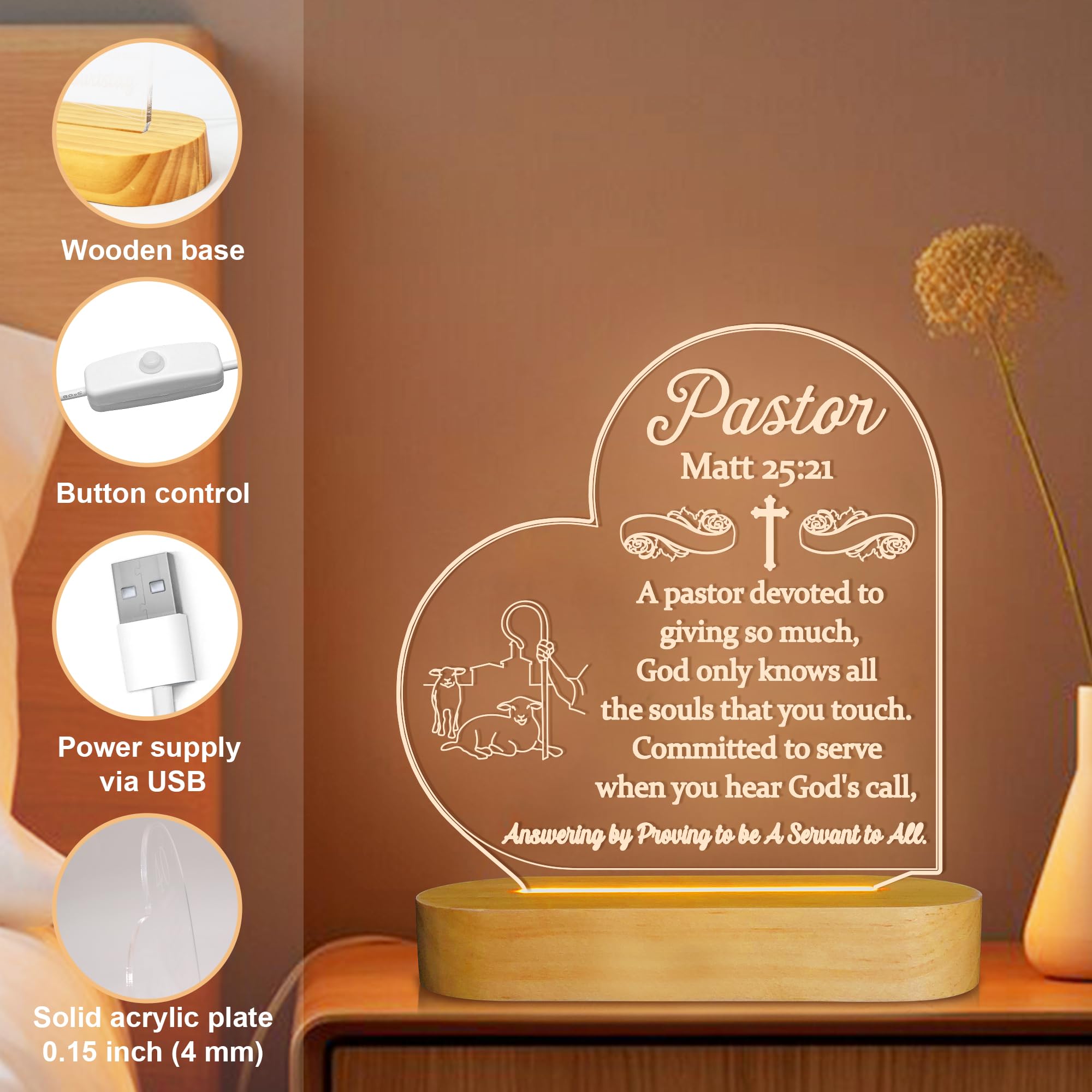 OkiyiD 3D Illusion Lamp LED Night Light - Pastor Appreciation Gift for Men, Model FS-XMX001-9999, Color: Pastor 1