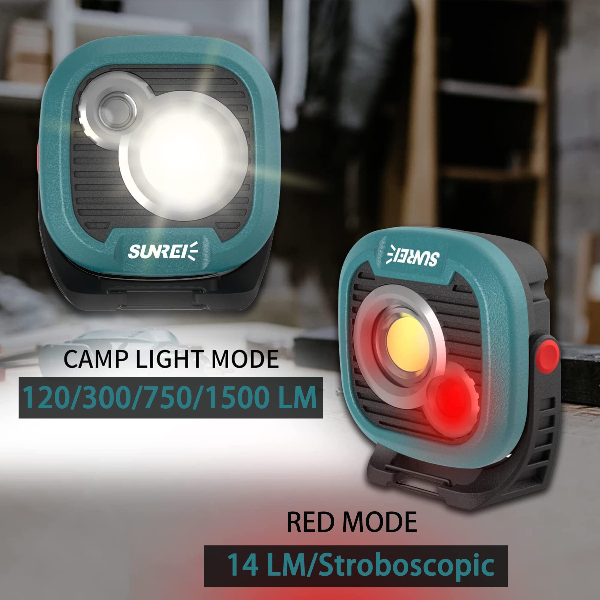 Led Rechargeable Magnetic Work Light Sunrei Mechanic Light Power Bank 180° Rotating,1500Lm, 6 Modes,Magnetic&Hook, Ipx5 Waterproof, Magnetic Flashlight For Camping, Car Repairing