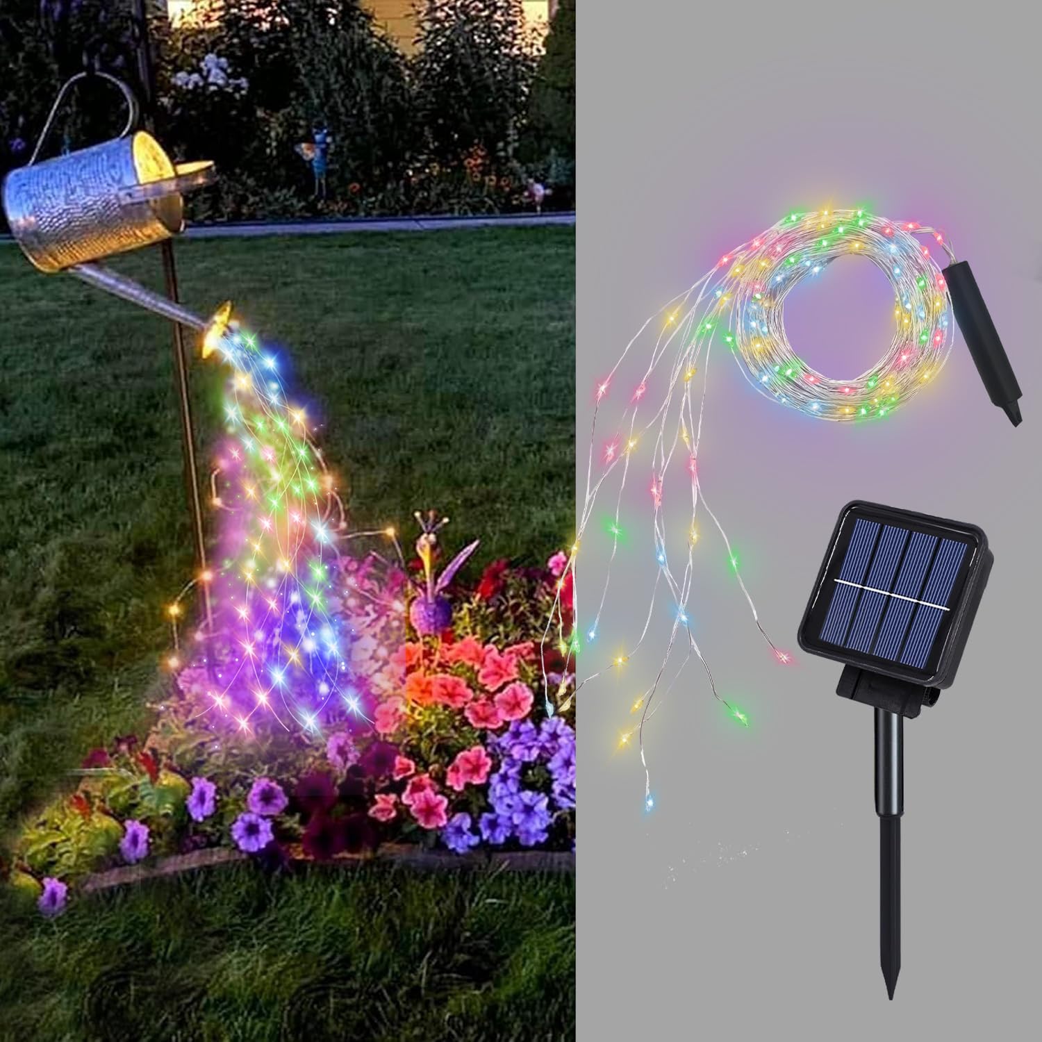 Znycye Solar Waterfall Fairy Bunch Lights Outdoor Waterproof 200Leds 8 Modes Watering Can Light  Multi-Colored Solar Powered String Lights Firefly Vine Christmas Tree Garden Decorations Gifts For Mom