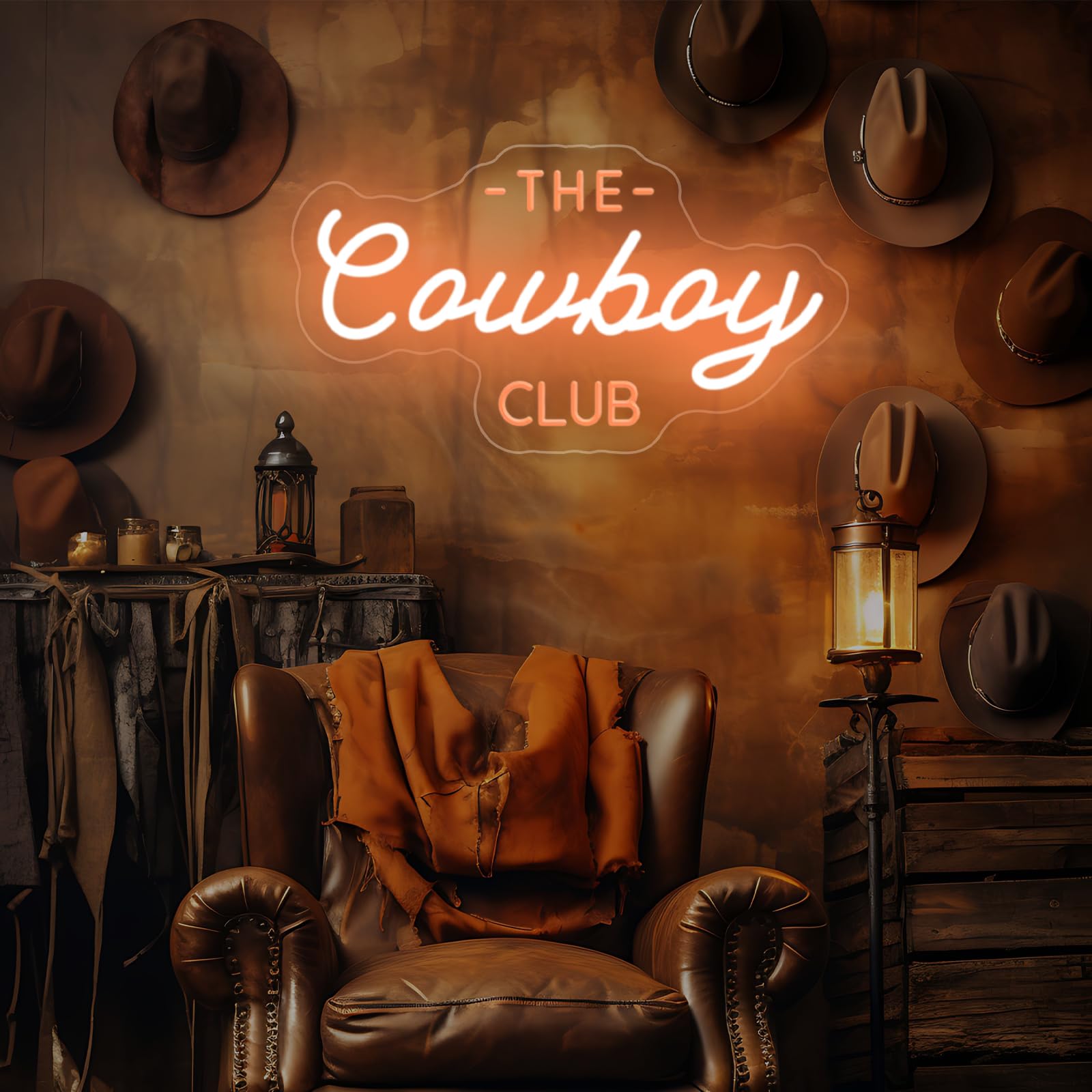 mllusxg Cowboy Club Neon Sign - Small LED Wall Decor for Mancave, Western Rodeo Theme, Perfect Gift for Bar or Bedroom