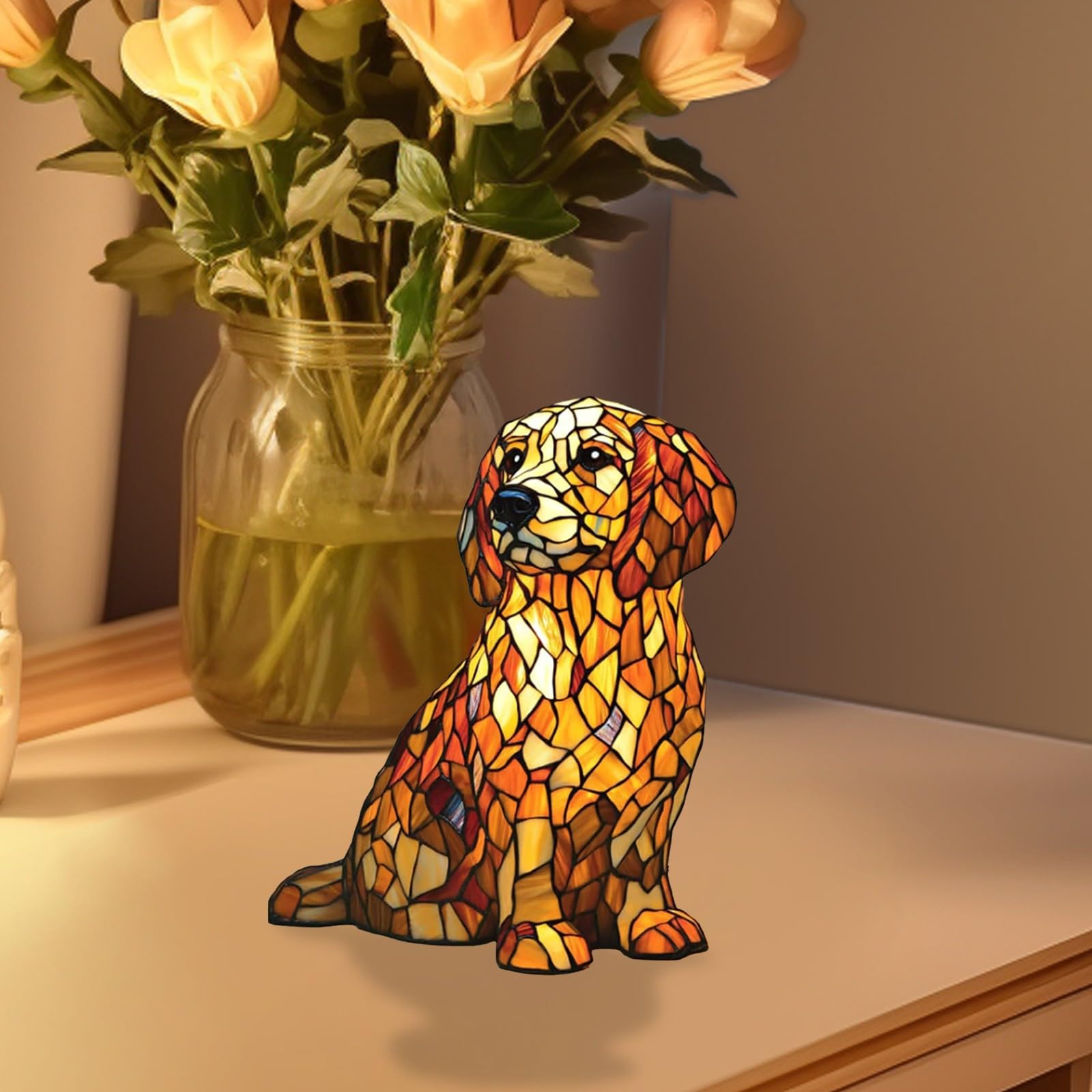 Lamps For Night Stands,Corgi Lamp And Pug Lamp,Dog Series Art Night Light,Cute Animal Themed Led Table Lantern,Stained Resin Pet