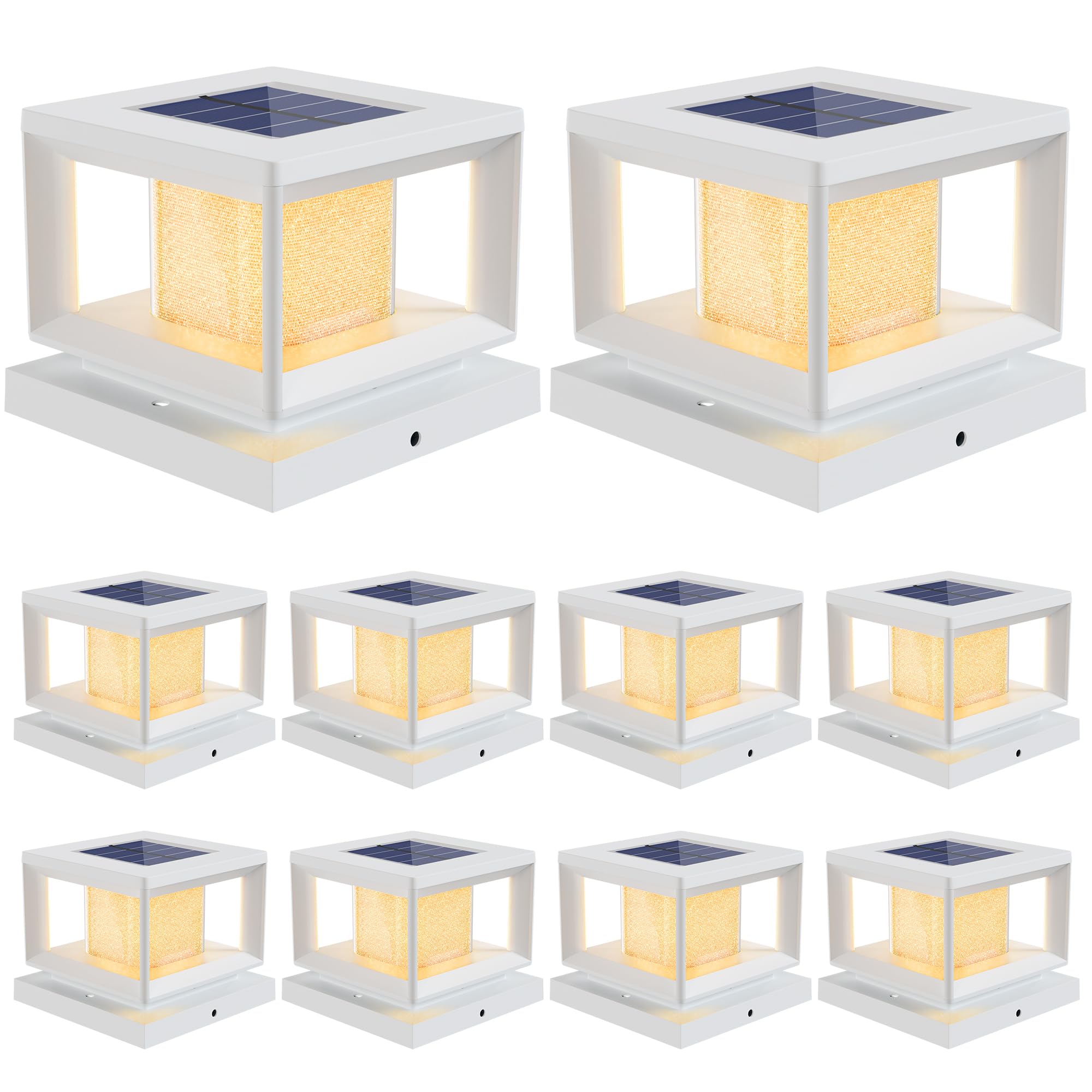 Mlambert 10 Pack Solar Post Lights Outdoor  Waterproof Fence Cap for Deck  4x4 6x6 Wooden Vinyl Outdoor Lights with Shinning Effect  White