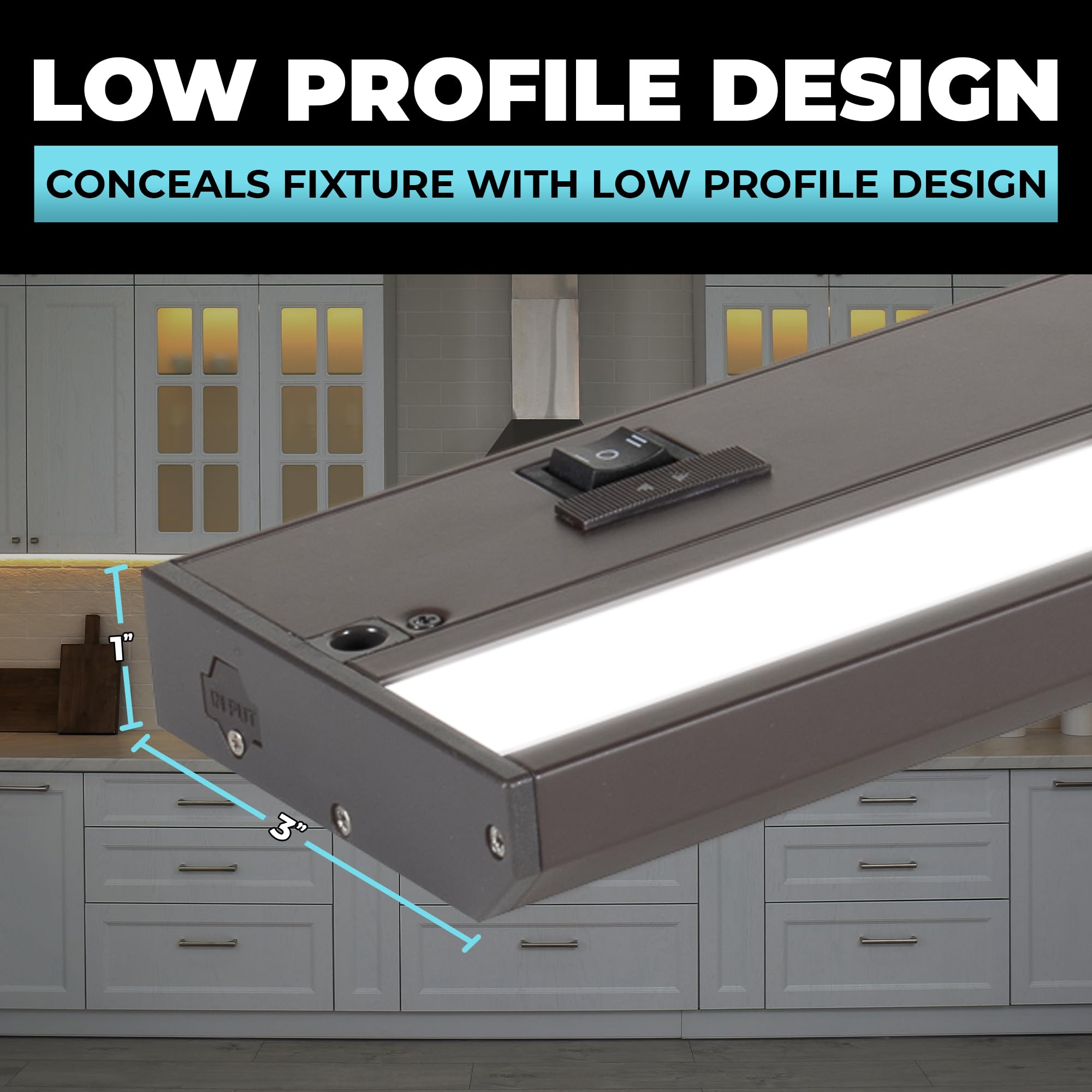 Led Under Cabinet Lighting Hardwired - Linkable Undercabinet Lights For Kitchen - 3Cct 18 Inch Bronze Finish - Undercounter Dimmable Plug In Light Or Hard Wired - Under Counter Fixture Direct Wire