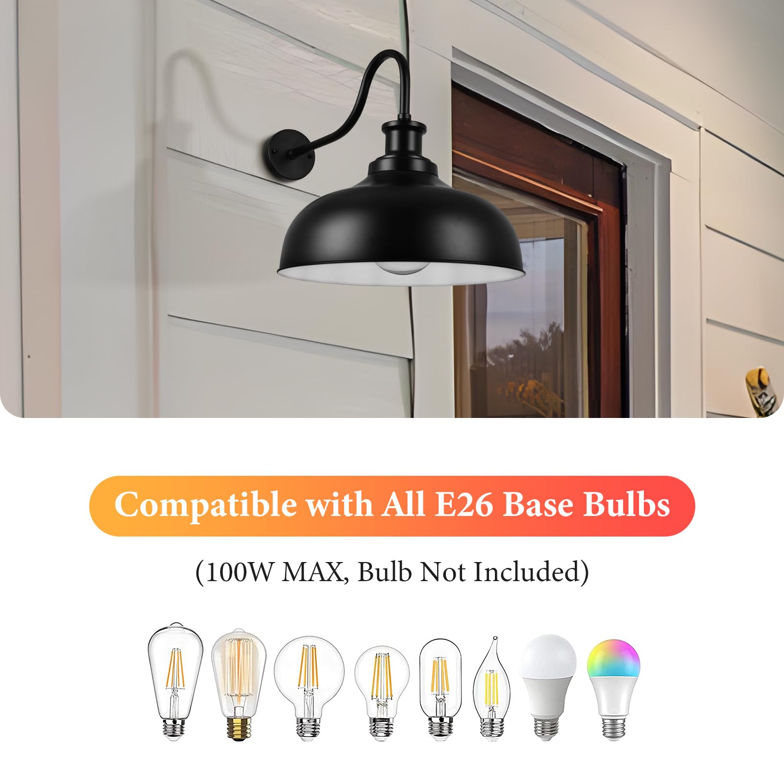 Diyel Outdoor Barn Lights 14 Inch Dome Outdoor Wall Sconce Farmhouse Exterior Wall Mount Light Vintage Wall Lighting Fixture Industrial Black Wall Lantern For Porch  Entryway  Garage  2 Pack