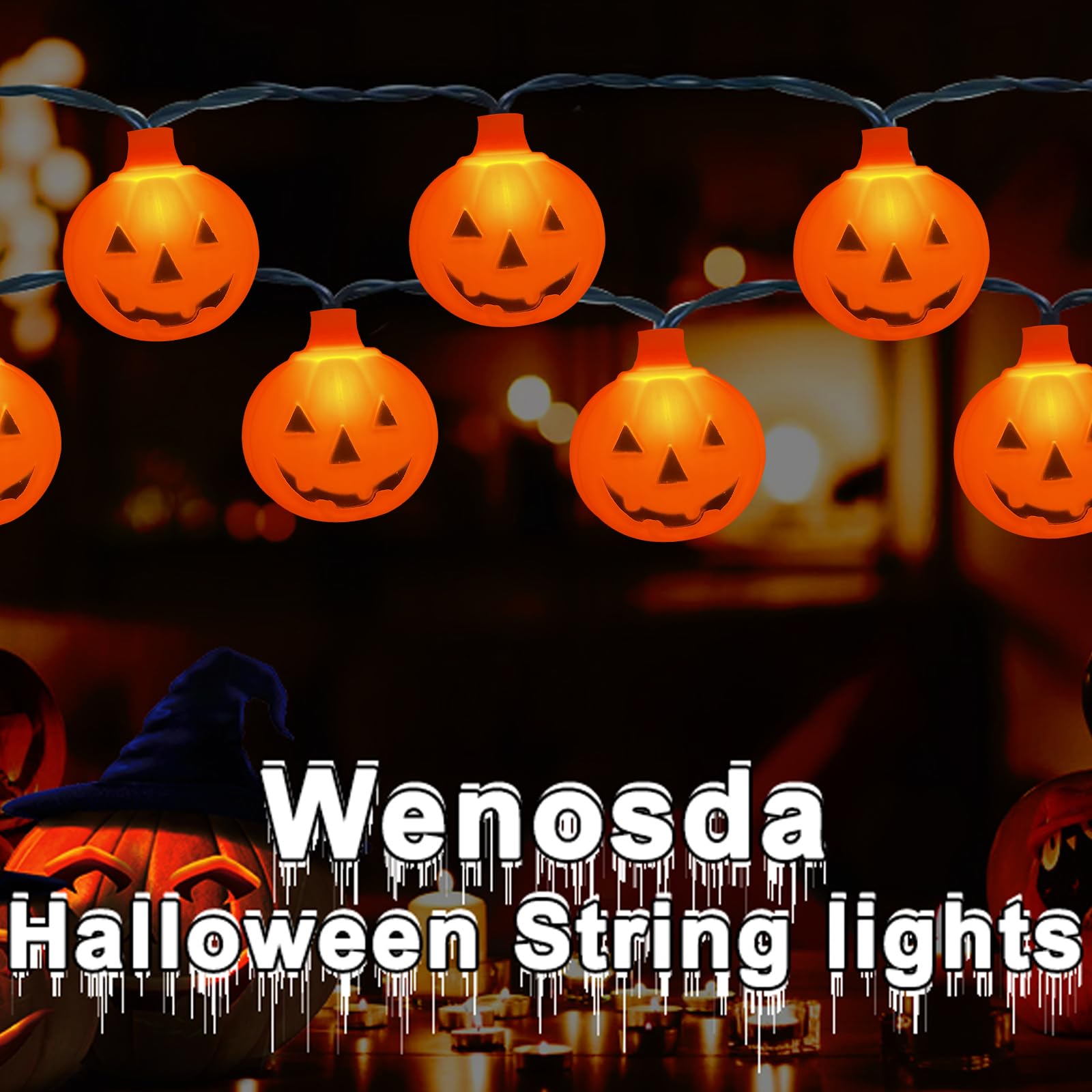 Doratale Halloween Pumpkin String Lights, 8.5FT, Orange, 10 Lights, Plug-in, UL Listed
