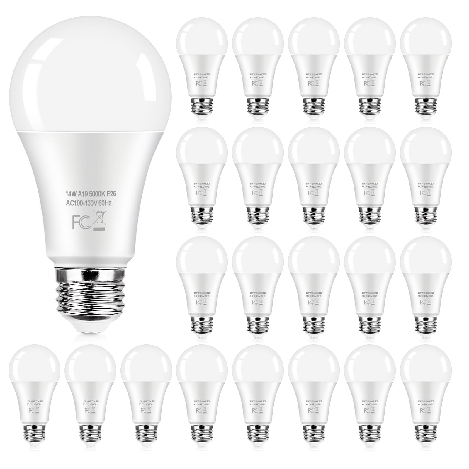 24-Pack Led Light Bulbs 100 Watt Equivalent, 14W 1600Lumens Bright A19 Led Bulbs, Standard E26 Medium Screw Light Bulbs 5000K Da