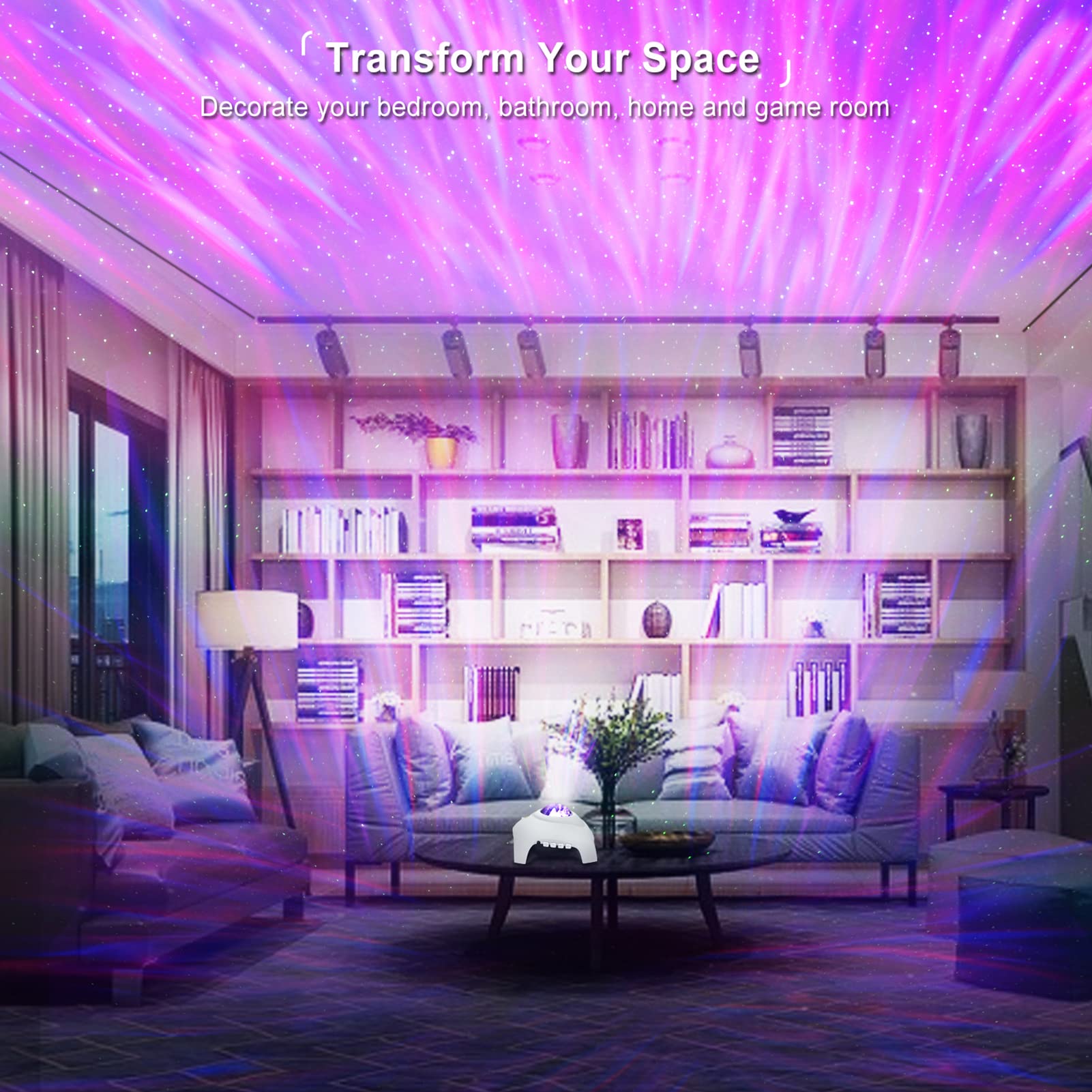 Vinwark Star Projector, Galaxy Projector, Northern Lights Aurora Projector For Bedroom With Music Bluetooth Speaker And White No