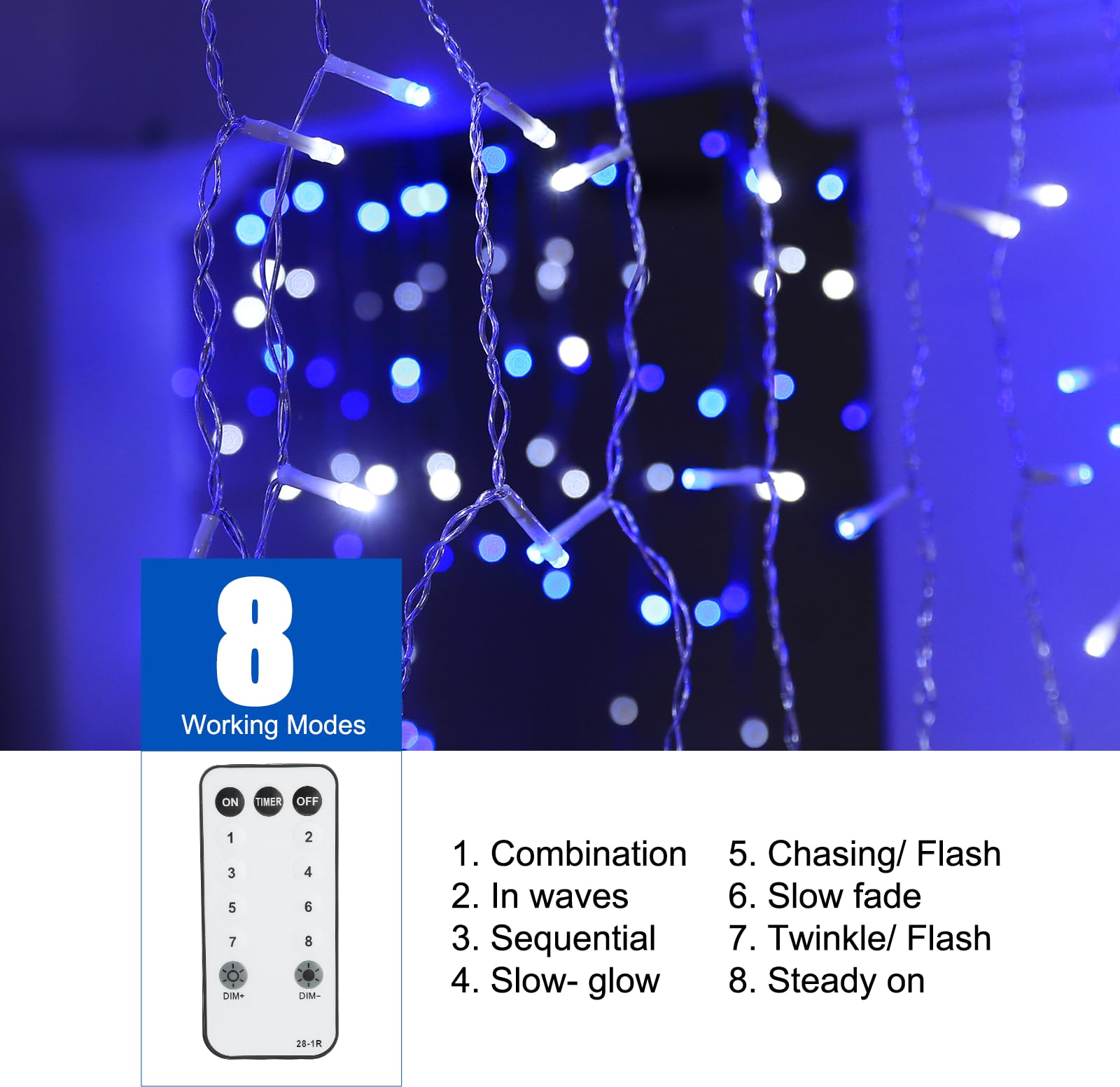 Icicle Christmas Lights Outdoor - 40 Ft 432 Led Icicle Lights With 81 Drops  8 Modes  Ice String Lights With Remote  Timer  Waterproof Fairy Lights For Roof Patio Tree House Decor  Blue & White