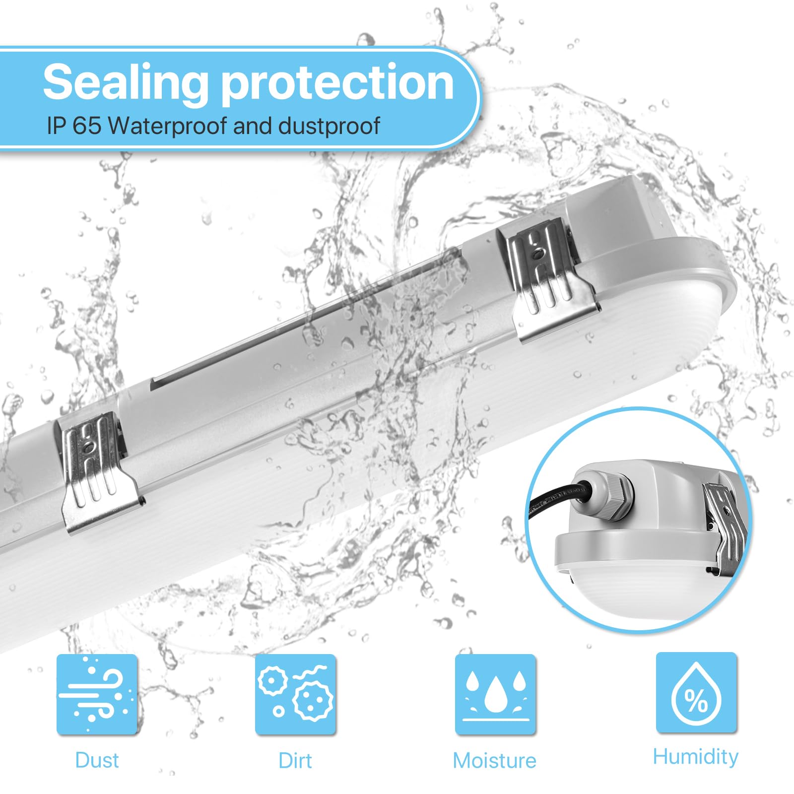 Hyperlite 65W 4Pack Led Vapor Proof Light, 8645Lm 4Ft 45W/55W/65W Vapor Tight Light Fixture, 4000K/5000K/6000K Selectable,Ip65 E