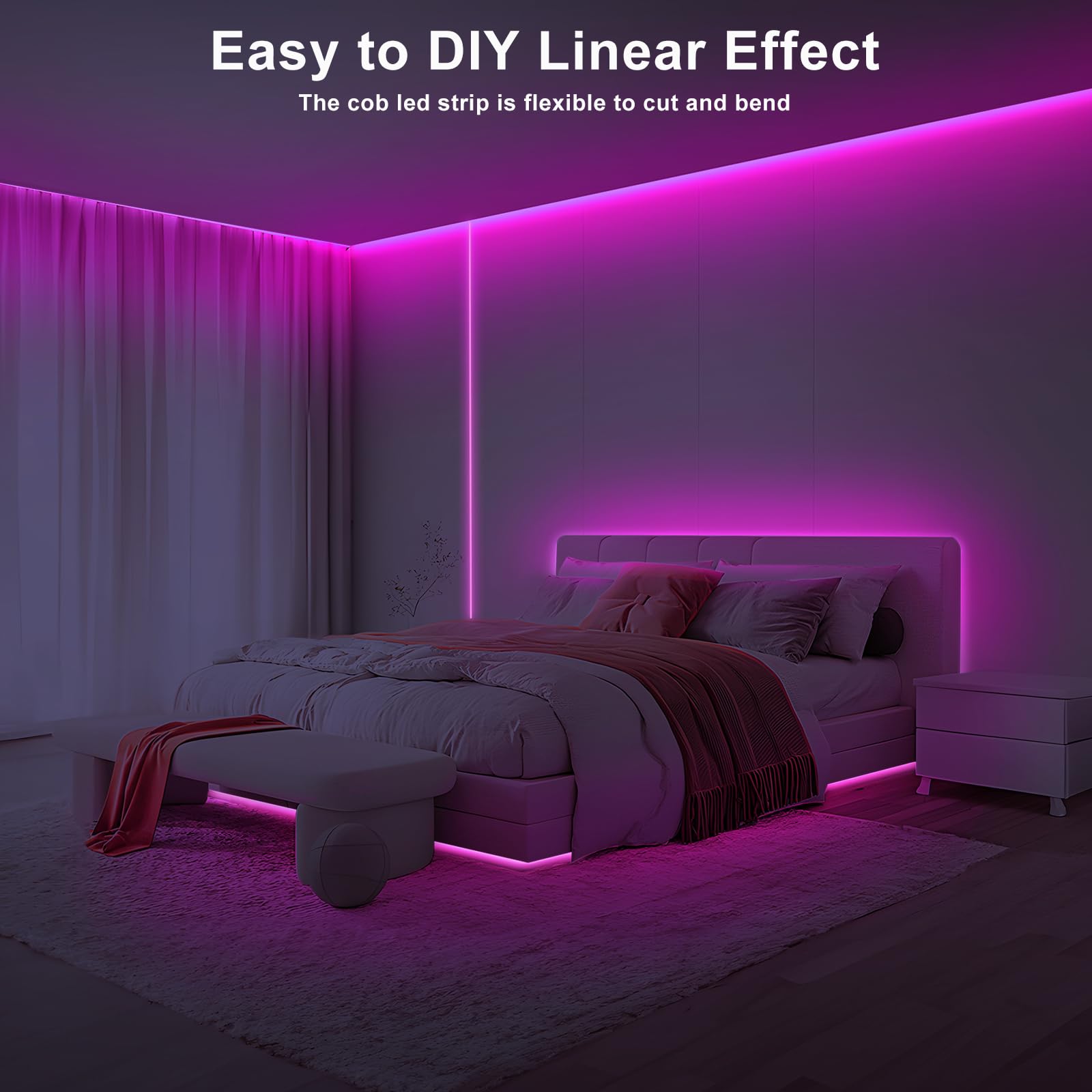 Tatazone 32.8Ft Pink Cob Led Strip Lights With Rf Remote, Dimmable Bright Adhesive Indoor Led Cob Light Strip For Cabinet, Paint