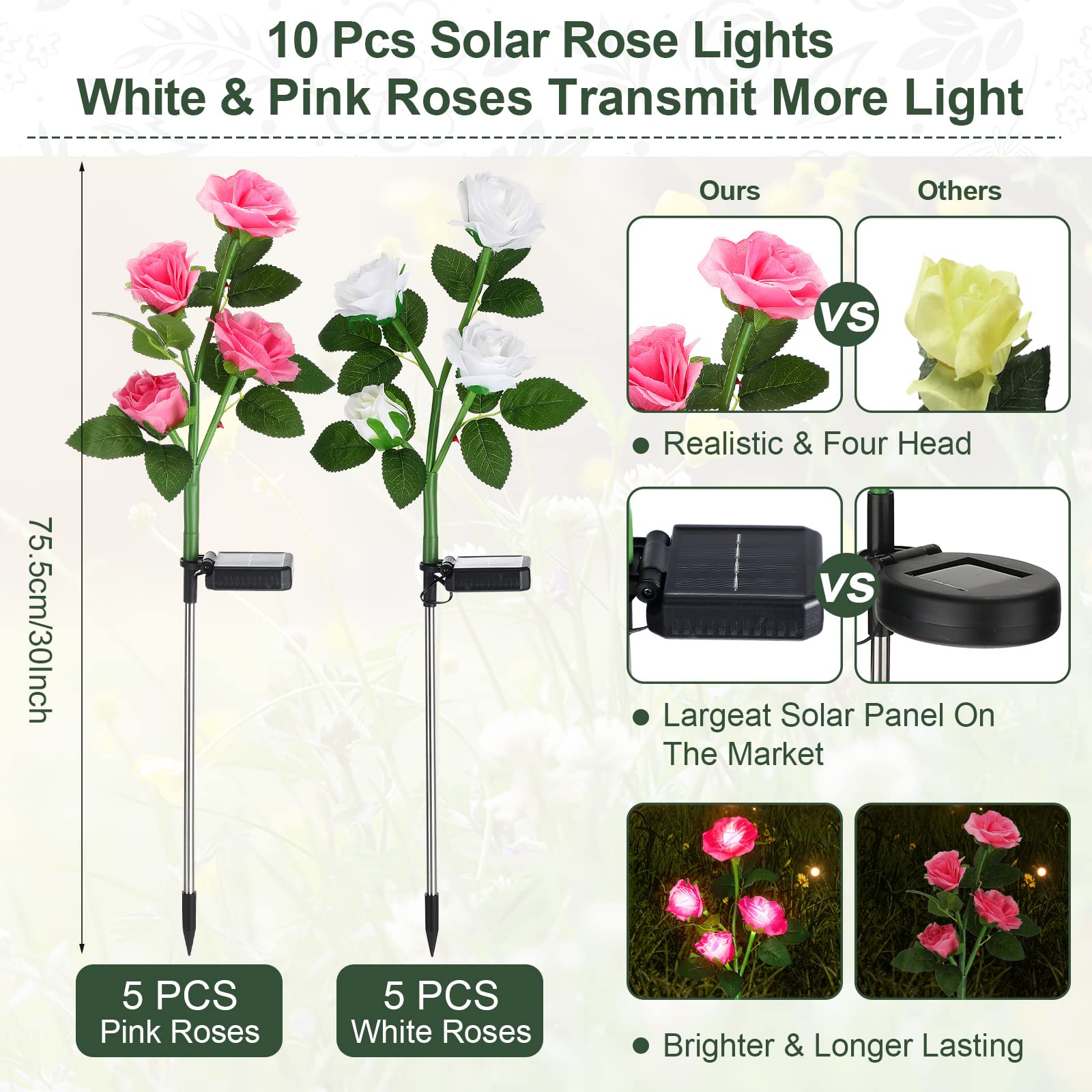 Geelin 10 Pcs Solar Rose Lights Outdoor Waterproof Solar Flower Lights With 40 Rose Flowers 7 Color Changed Decorative Solar Landscape Light For Weeding Garden Yard Patio Pathway Walkway