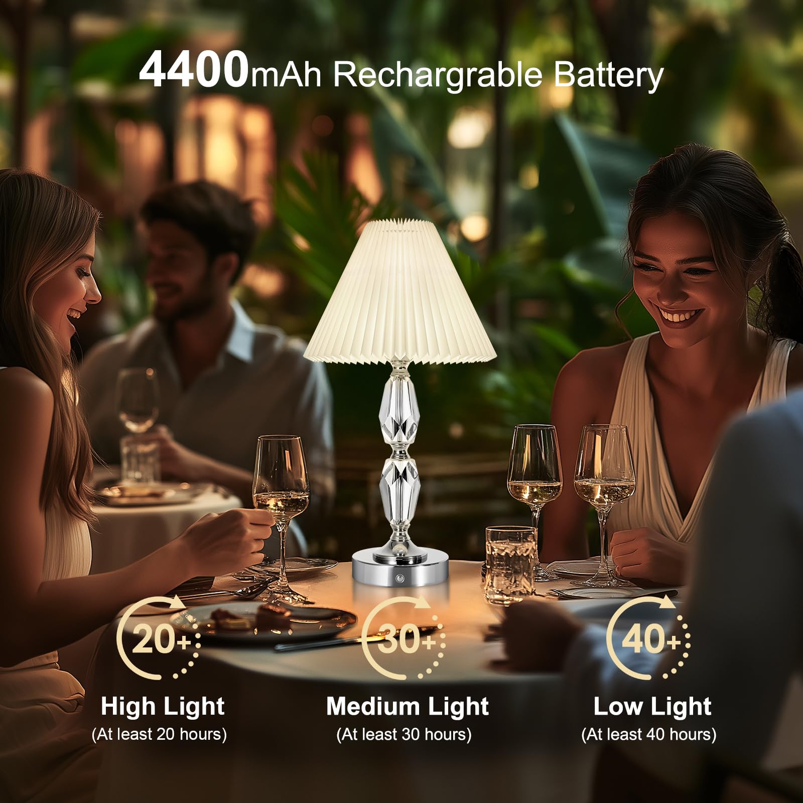 Rechargeable Table Lamp With Touch Dimmer,Acrylic Cordless Lamp With 4400Mah Battery Operated,3-Level Brightness,Pleated Linen F
