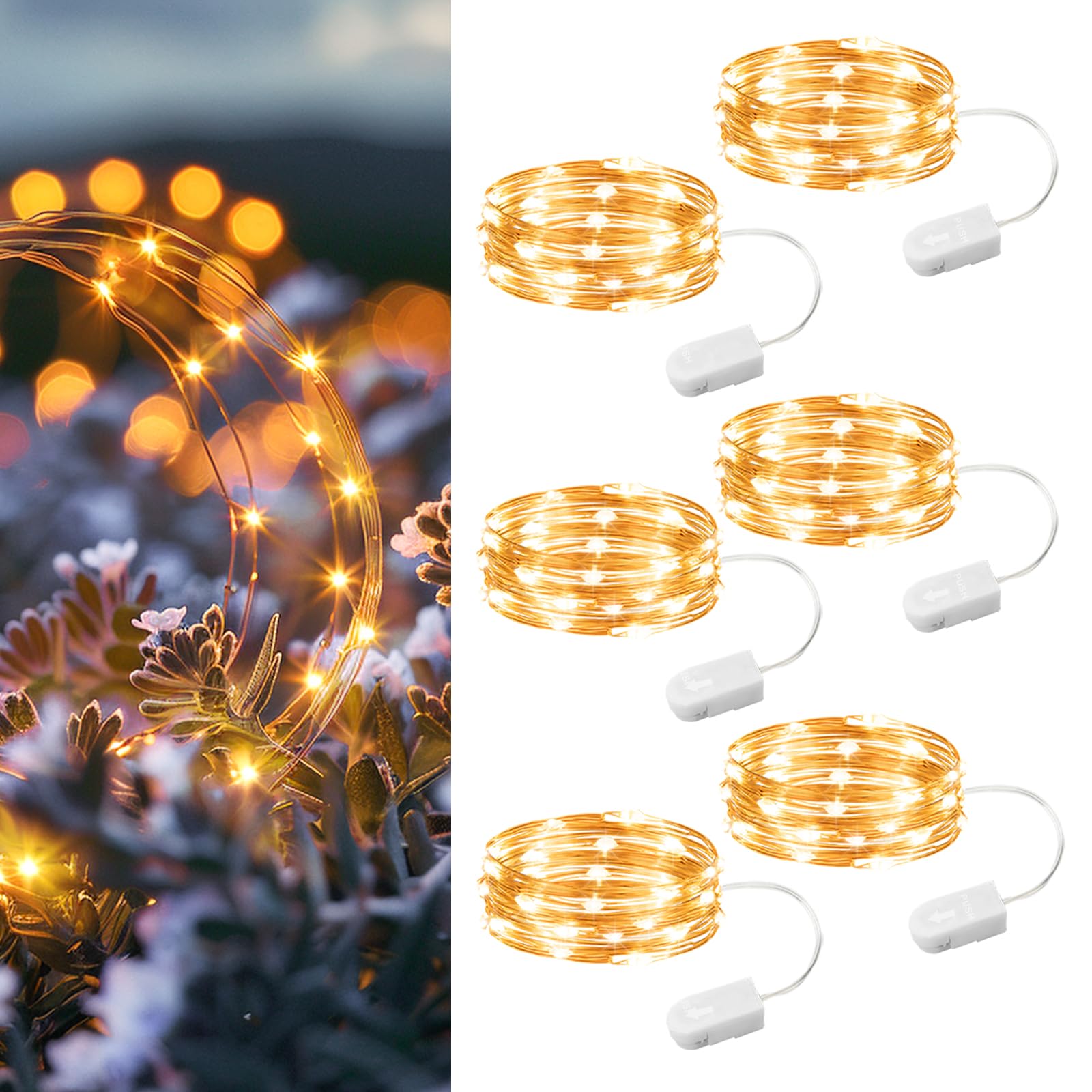 Hxweiye 6 Pack Battery Operated Fairy Lights, 7Ft 20Led Warm White Mini Firefly Lights For Mason Jars, Party, Wedding, Halloween